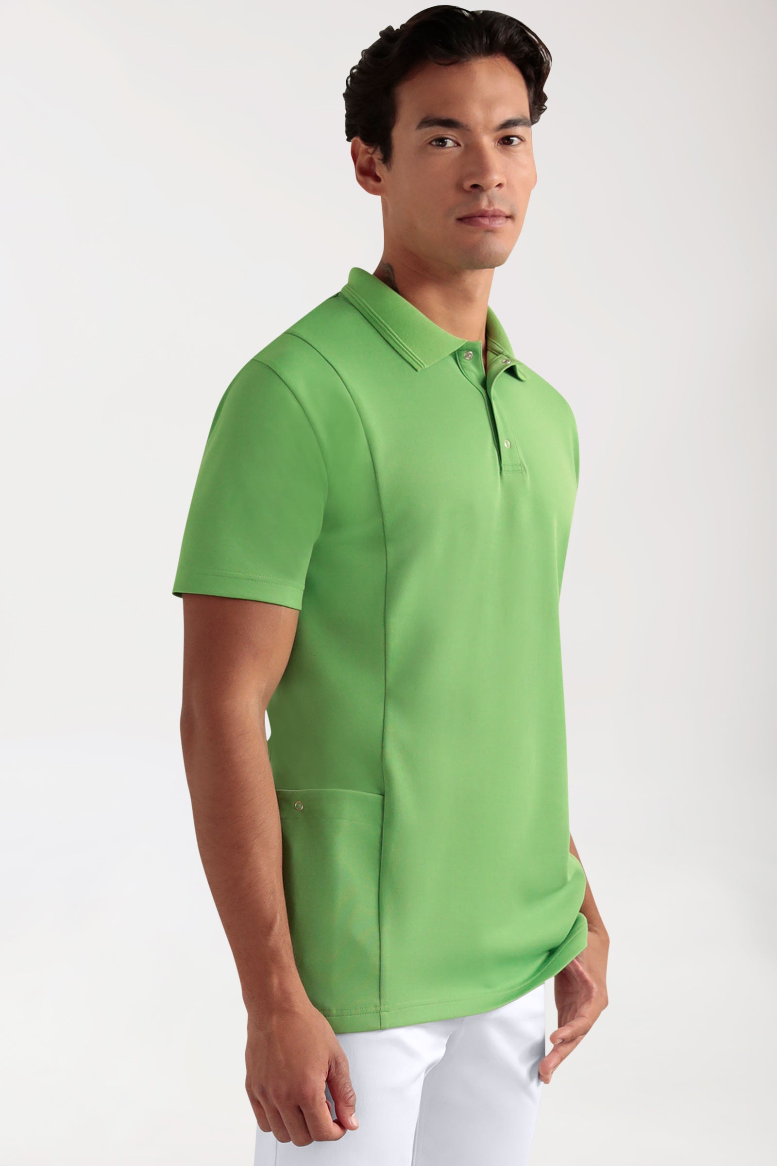 COMFY FLEX Stretch Schlupfkasack Herren - Polokragen apfelgrün, Vorderansicht 