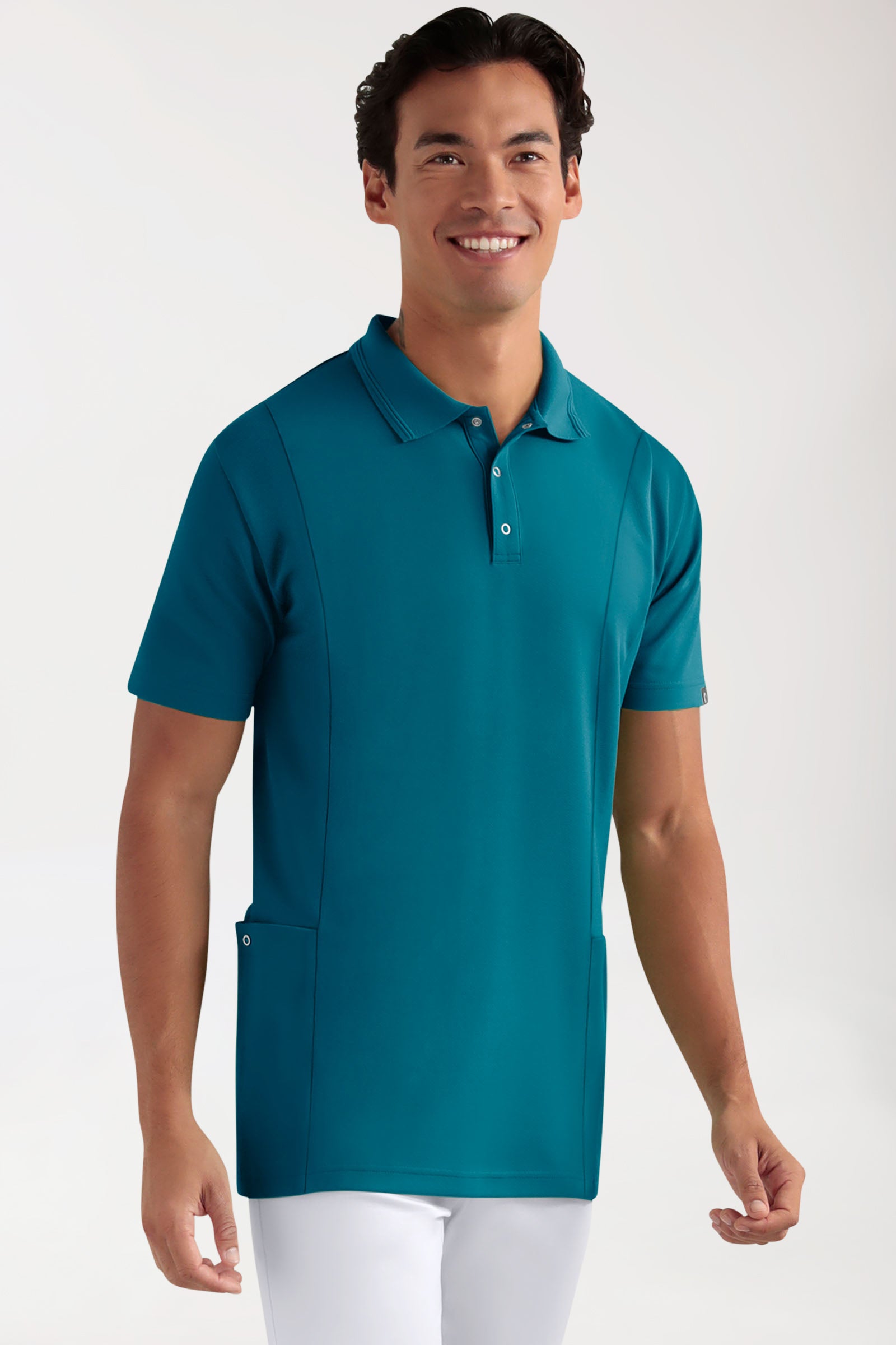 COMFY FLEX Stretch Schlupfkasack Herren - Polokragen petrol, Vorderansicht 