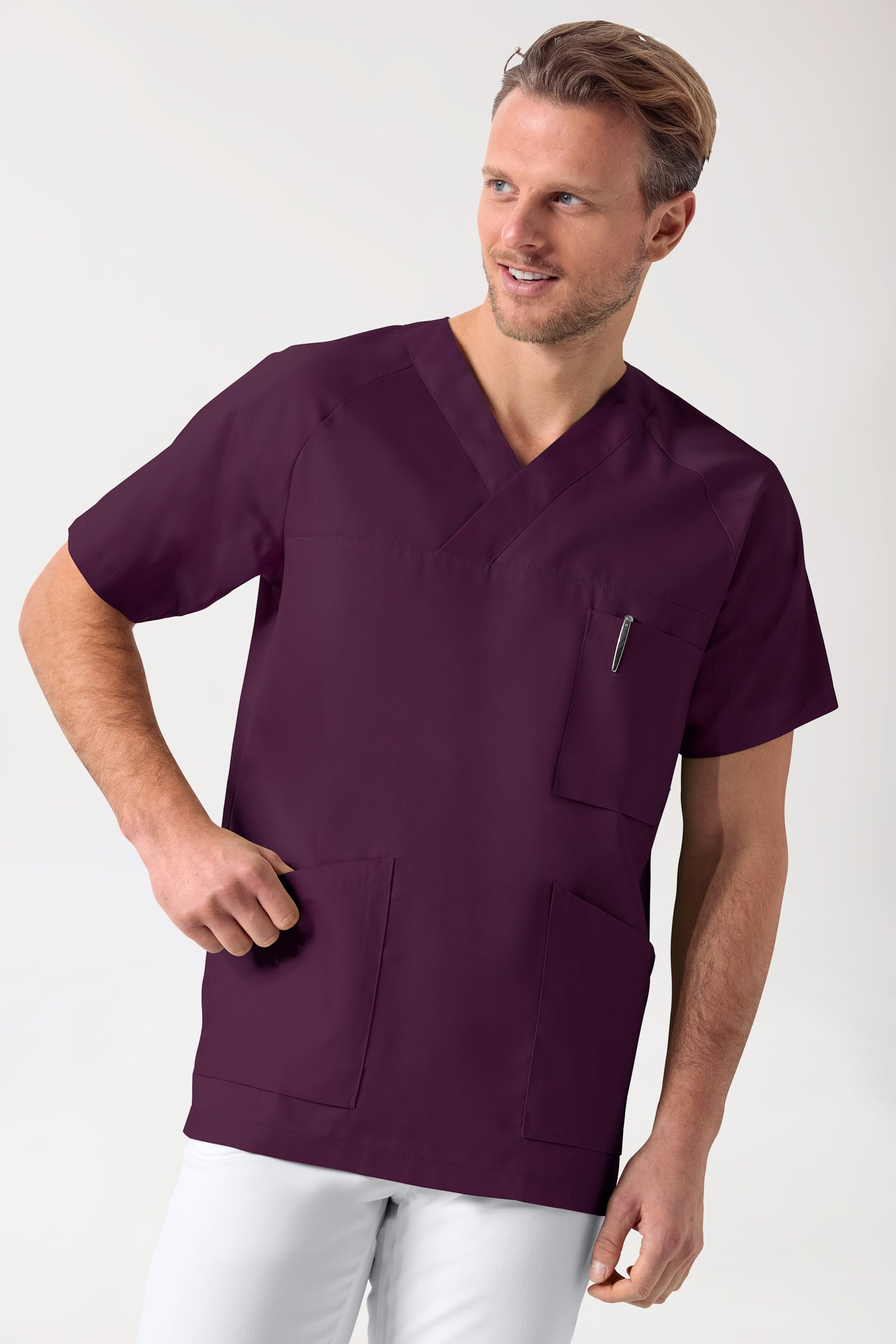 CORE Schlupfkasack Herren - 3er-Pack - V-Ausschnitt pflaume, Vorderansicht 