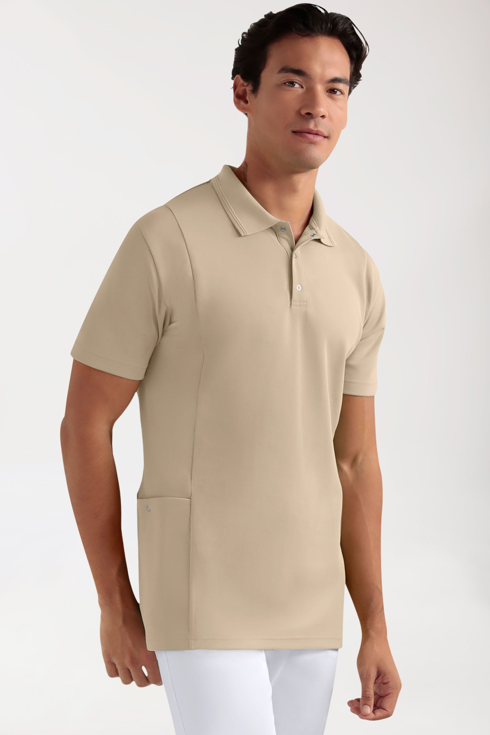 COMFY FLEX Stretch Schlupfkasack Herren - Polokragen sand, Vorderansicht 