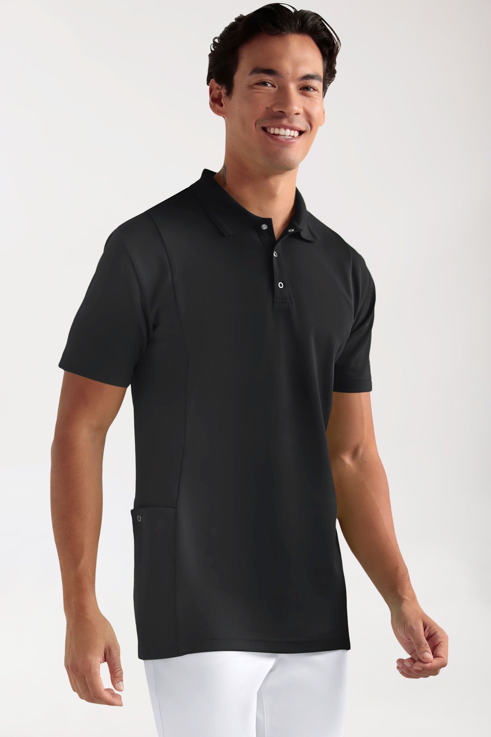 COMFY FLEX Stretch Schlupfkasack Herren - Polokragen schwarz, Vorderansicht 