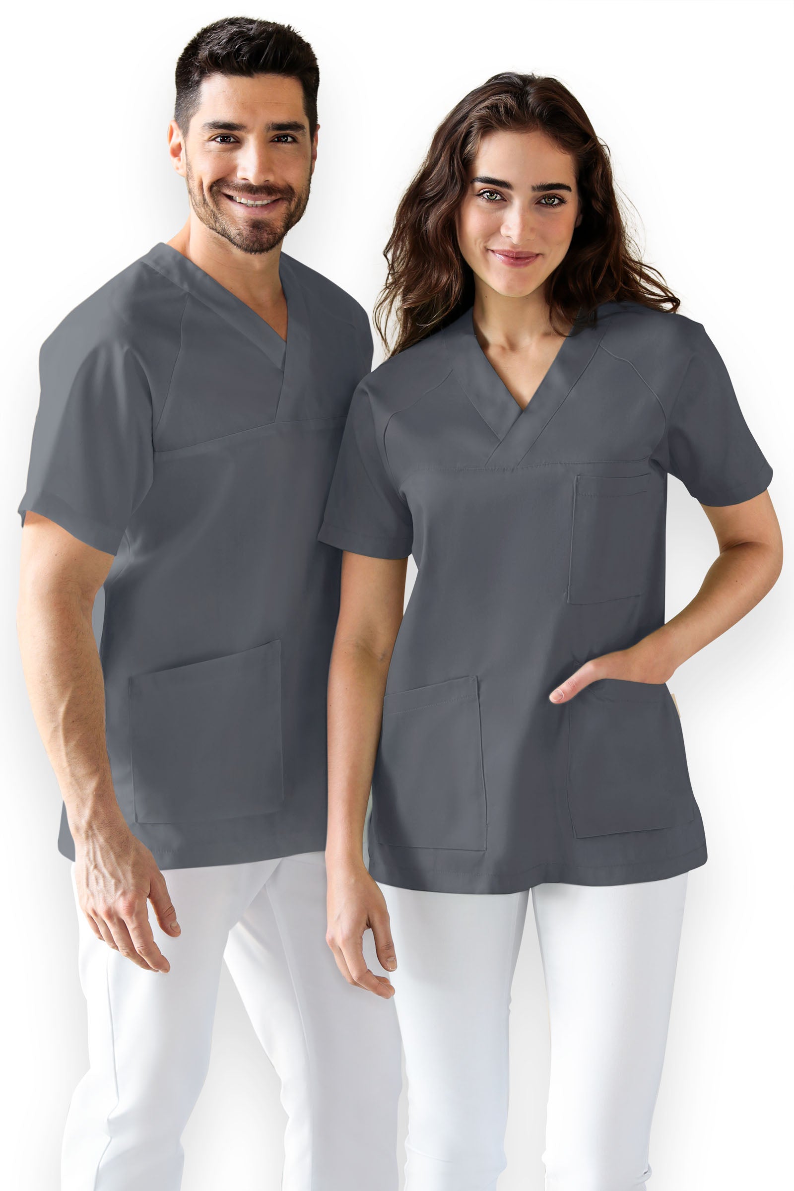 DER Kasack-Kasack V-Ausschnitt Unisex steingrau, Vorderansicht 
