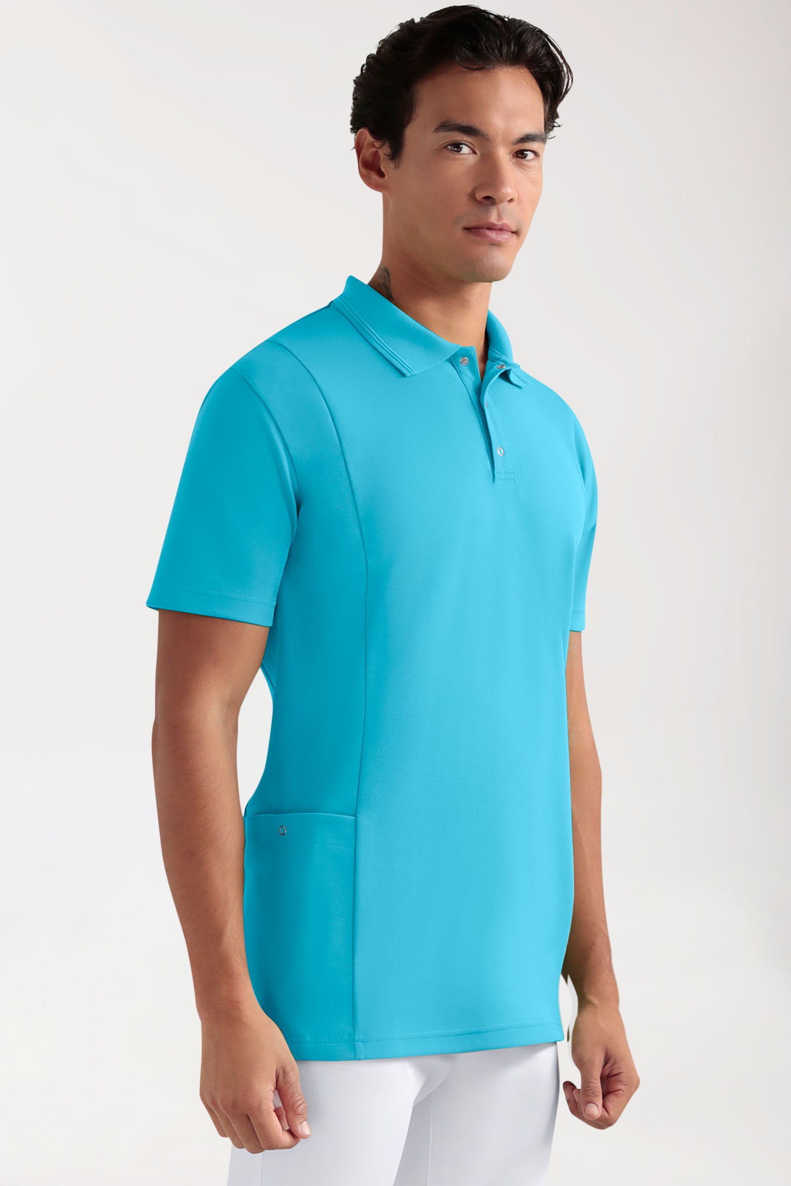 COMFY FLEX Stretch Schlupfkasack Herren - Polokragen türkis, Vorderansicht 