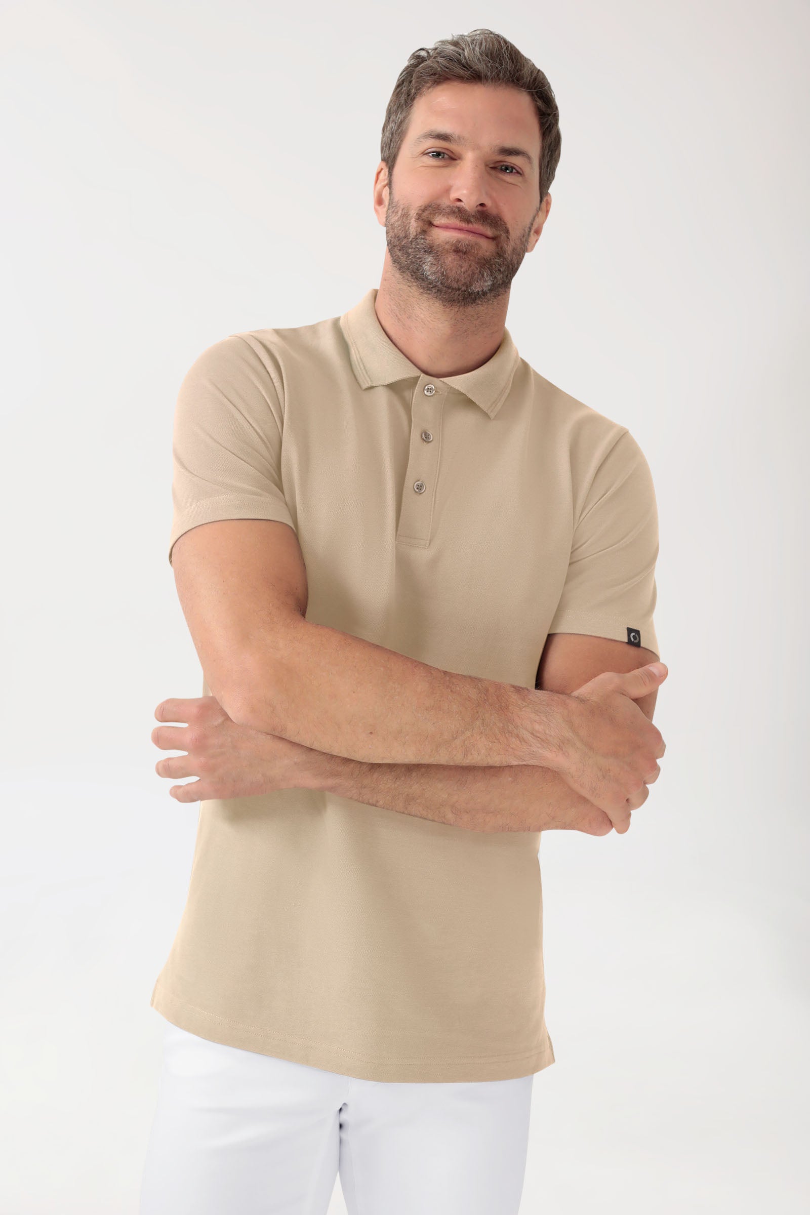 COMFY FLEX Stretch Shirt Herren - Polokragen sand, Vorderansicht 