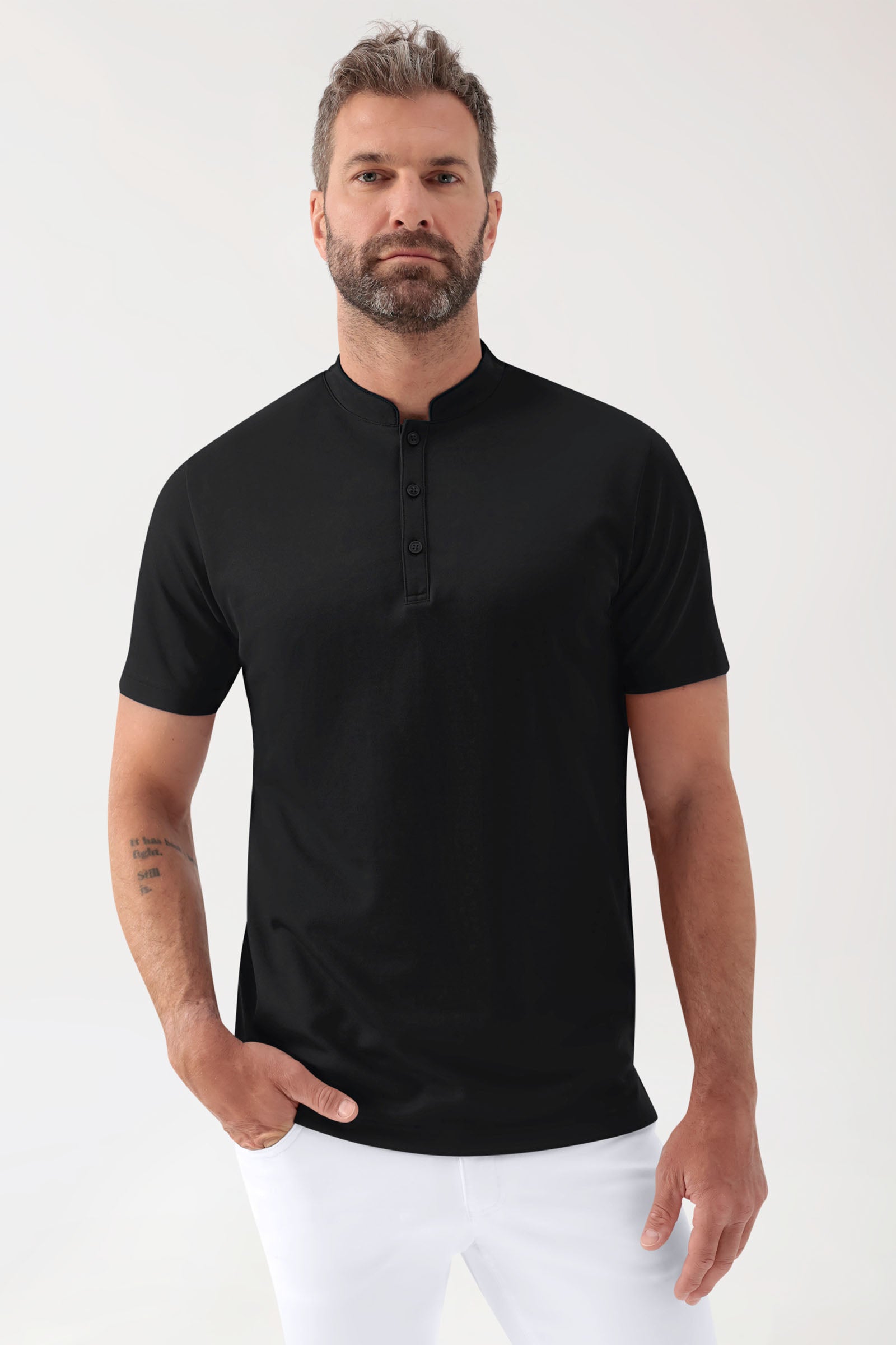 COMFY FLEX Stretch Shirt Herren - Stehkragen schwarz