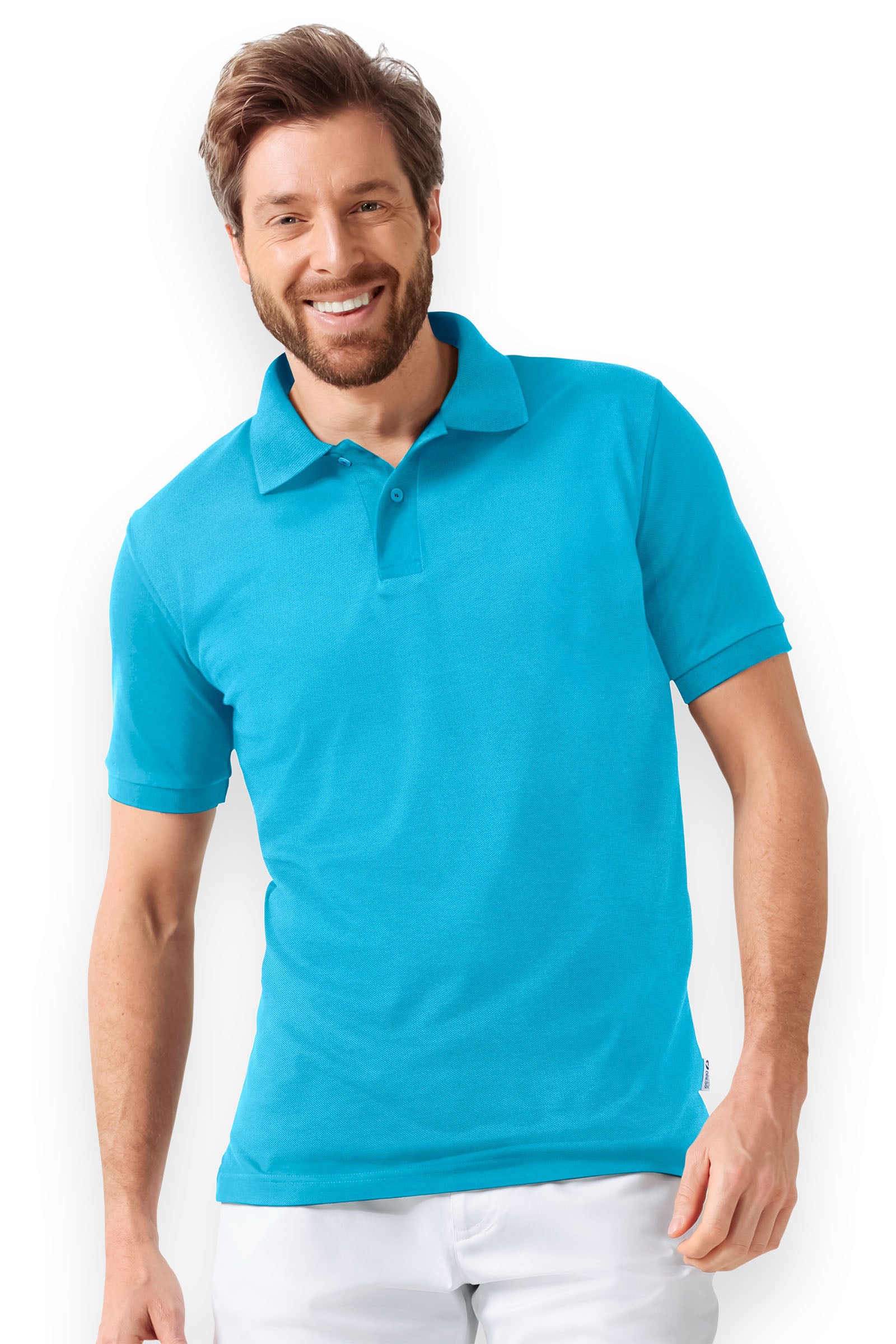 Stretch Shirt Herren - Polokragen türkis, Vorderansicht 