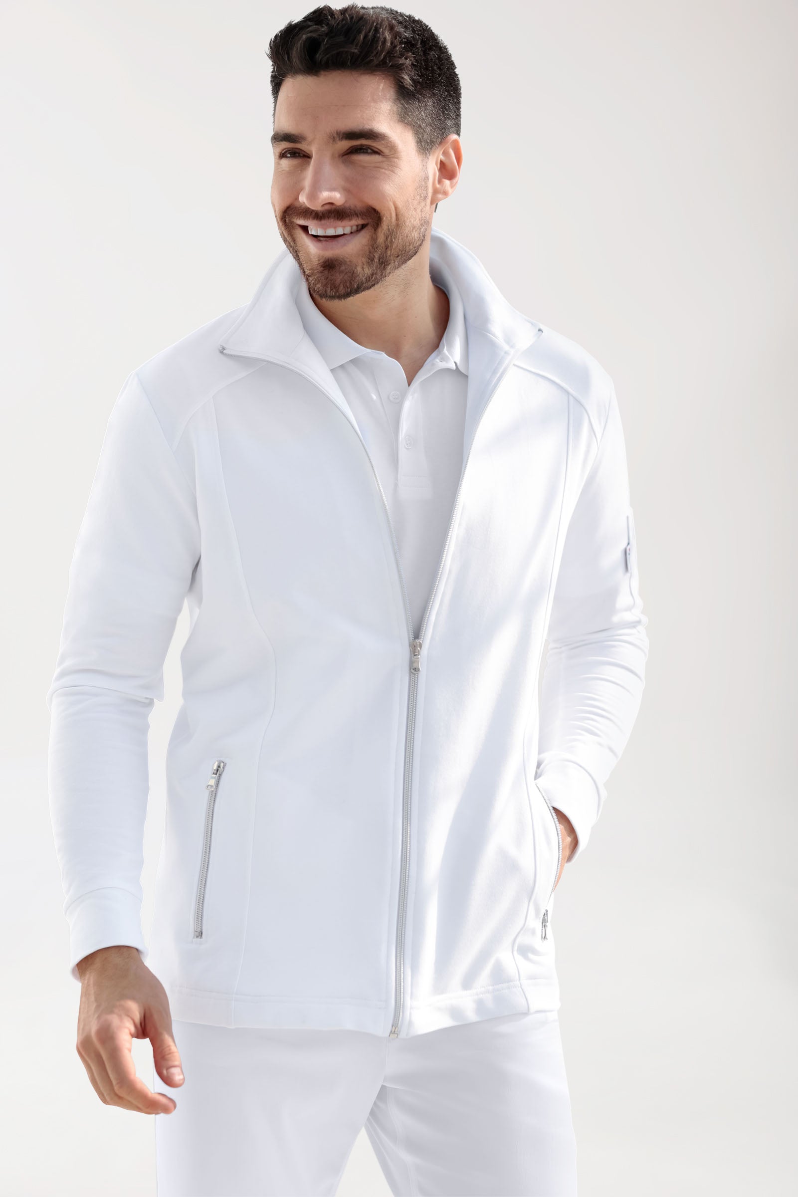 Sweatjacke Herren - Stehkragen weiß, Vorderansicht 