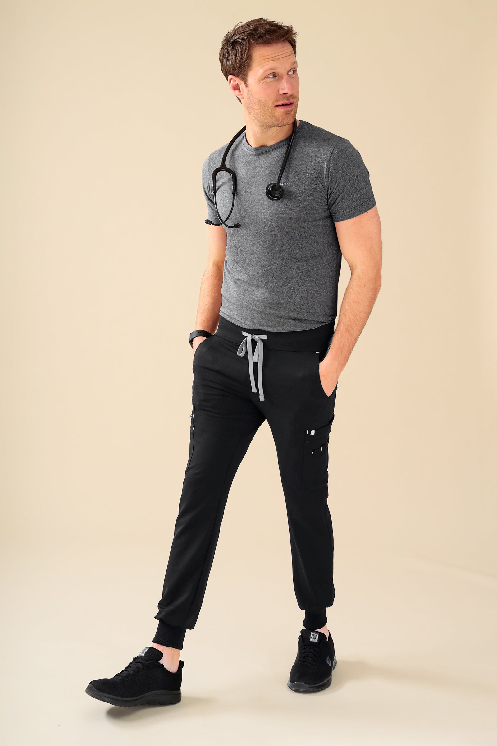 KAERE Shirt Herren - Kurzarm dunkelgrau melange, Vorderansicht 