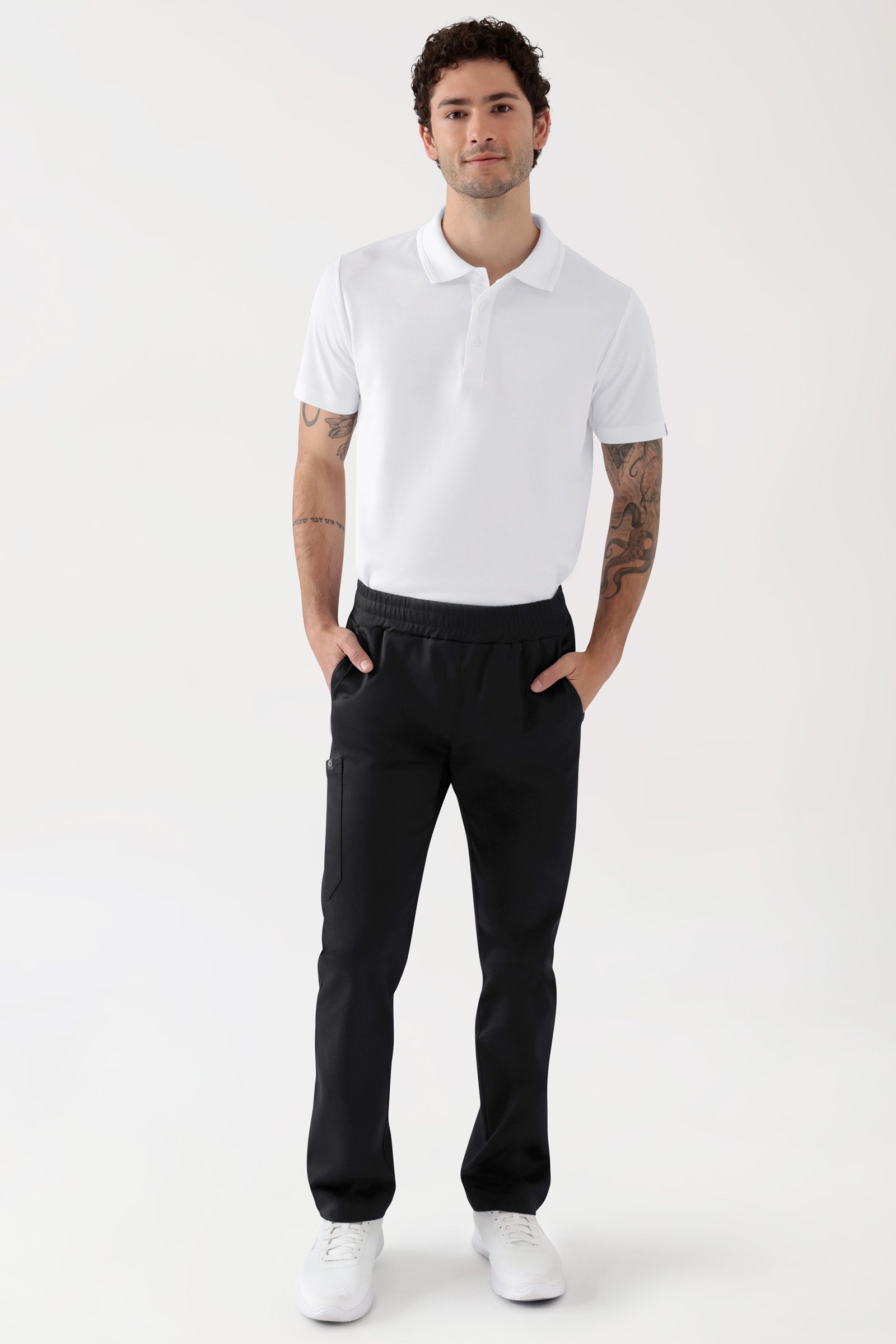 COMFY FLEX Stretch Hose Unisex - 1/1 Länge schwarz, Vorderansicht Das Model ist 188 cm groß und trägt Größe M