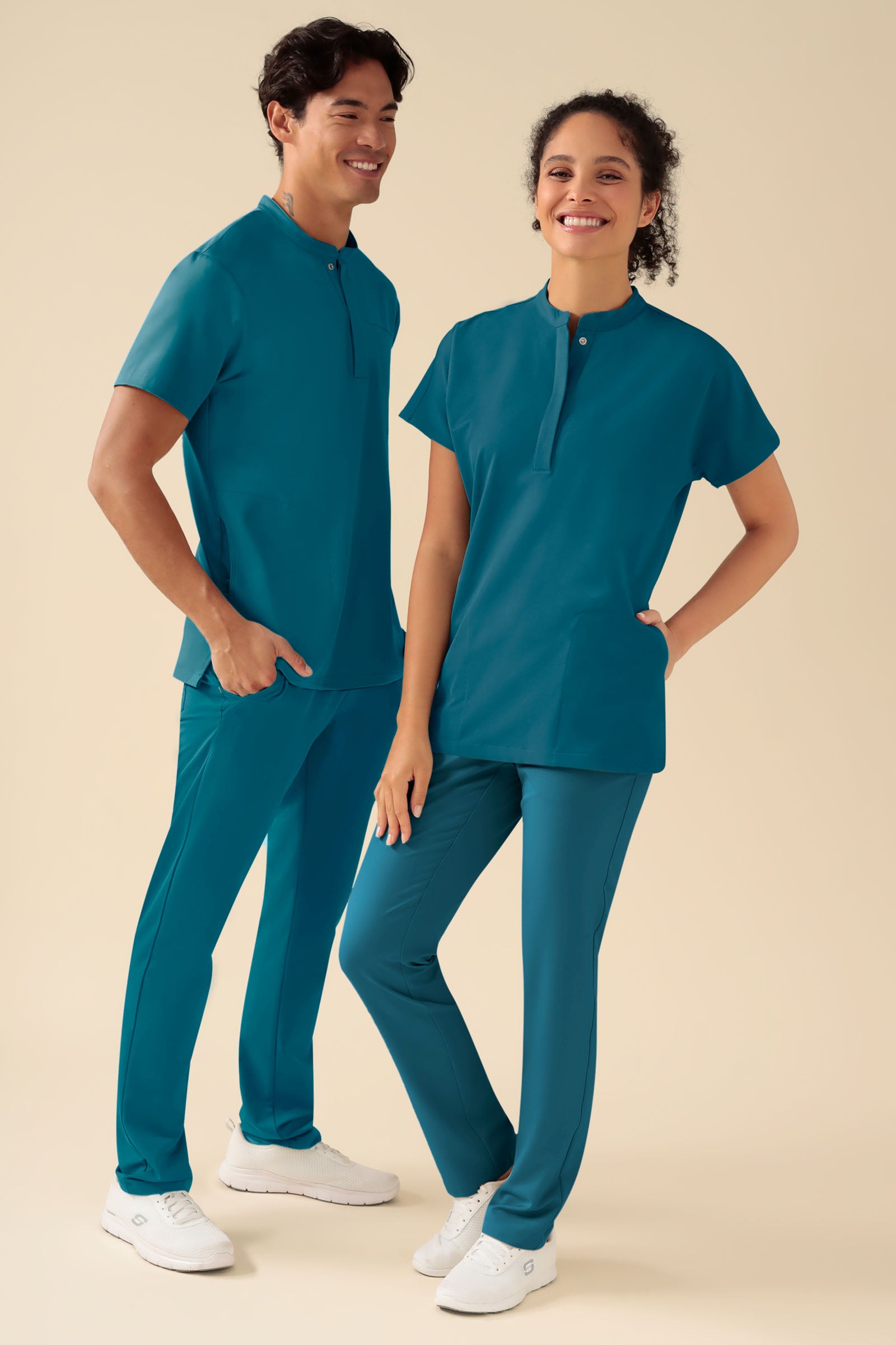 KAERE Schlupfkasack Damen - Stehkragen petrol, Vorderansicht 