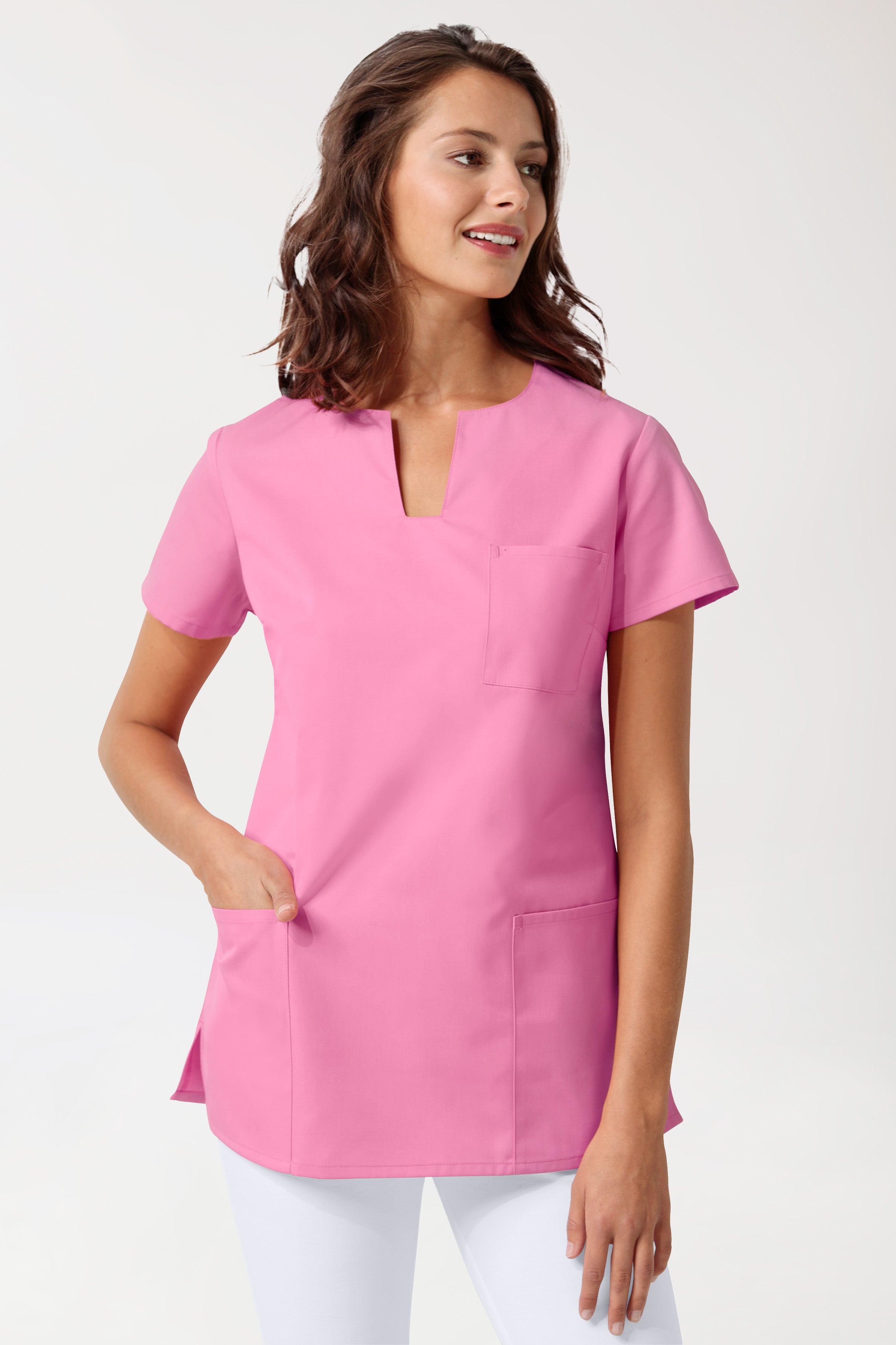 JUST STRONG Schlupfkasack Damen - eckiger Ausschnitt rosy pink, Vorderansicht 