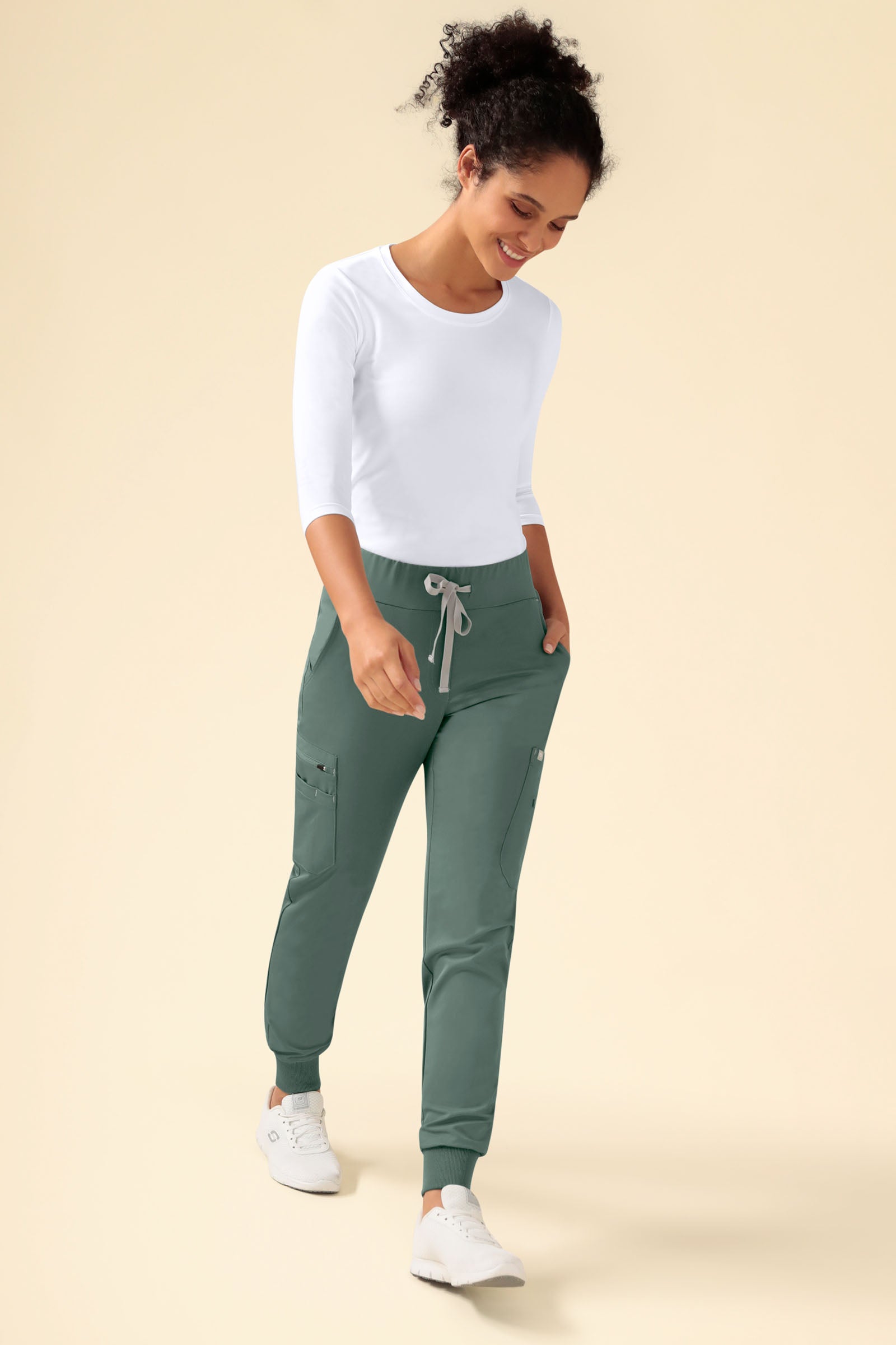 KAERE Hose Damen - Saumbündchen mit Beintaschen dunkelgrün