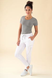 KAERE Hose Damen - Saumbündchen mit Beintaschen weiß