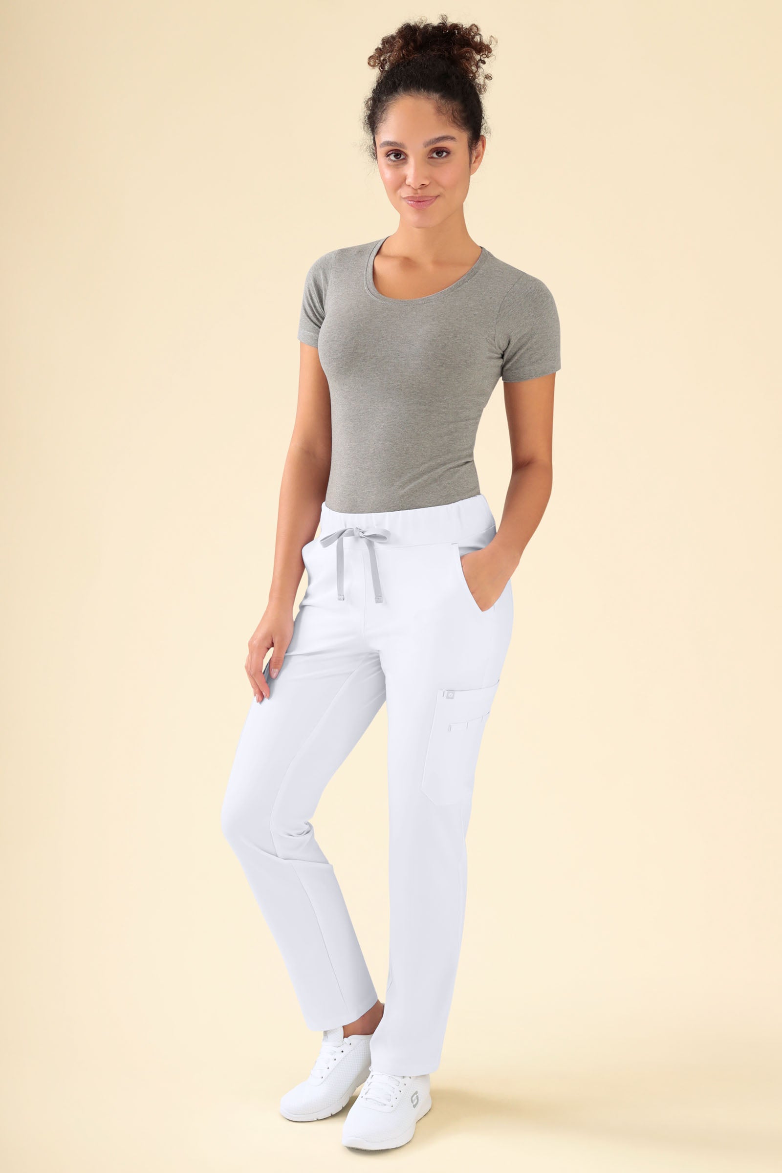 KAERE Hose Damen - gerader Saum mit Beintaschen weiß