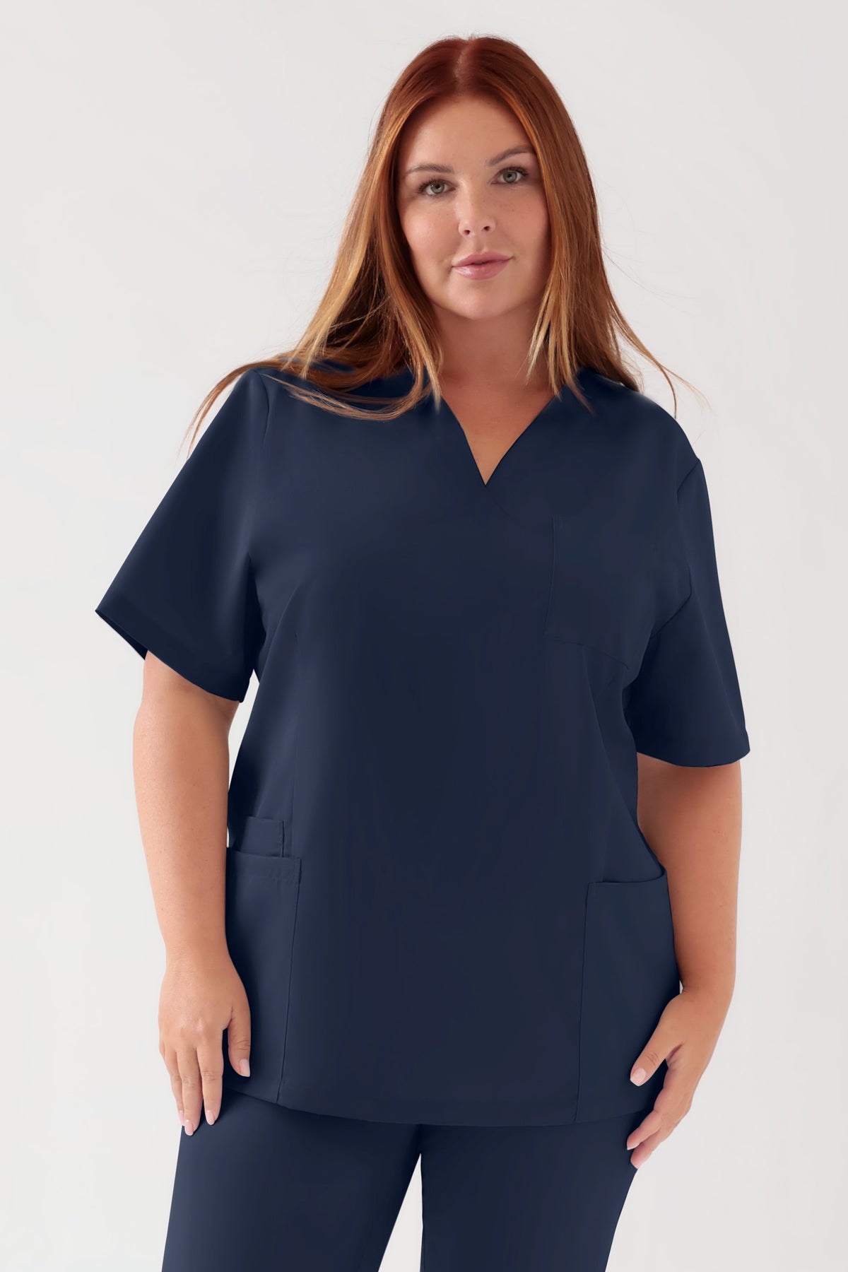 TENCEL™ Schlupfkasack Damen - V-Ausschnitt navy, Vorderansicht 
