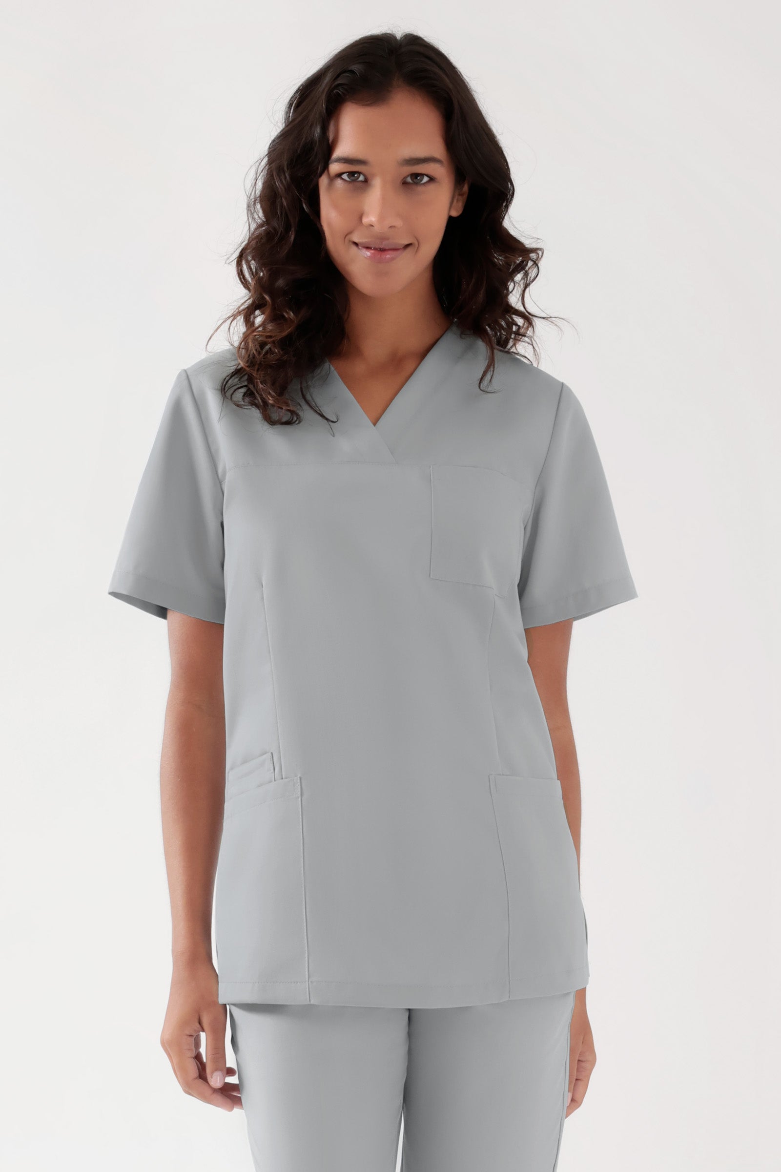 TENCEL™ Schlupfkasack Damen - V-Ausschnitt perlgrau