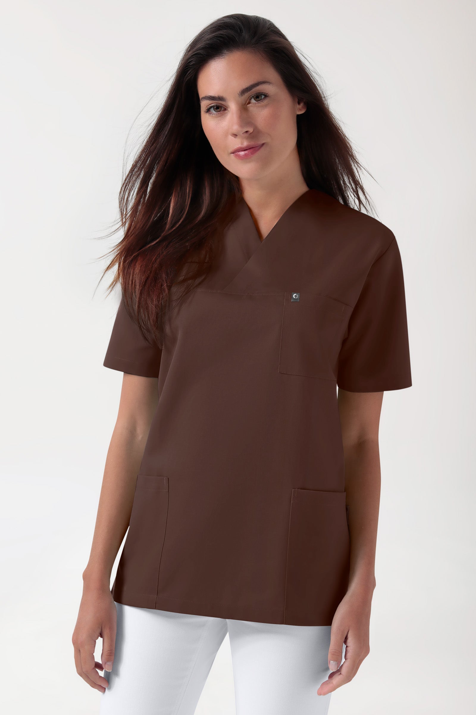 GREEN Stretch Schlupfkasack Unisex - V-Ausschnitt coffee, Vorderansicht 