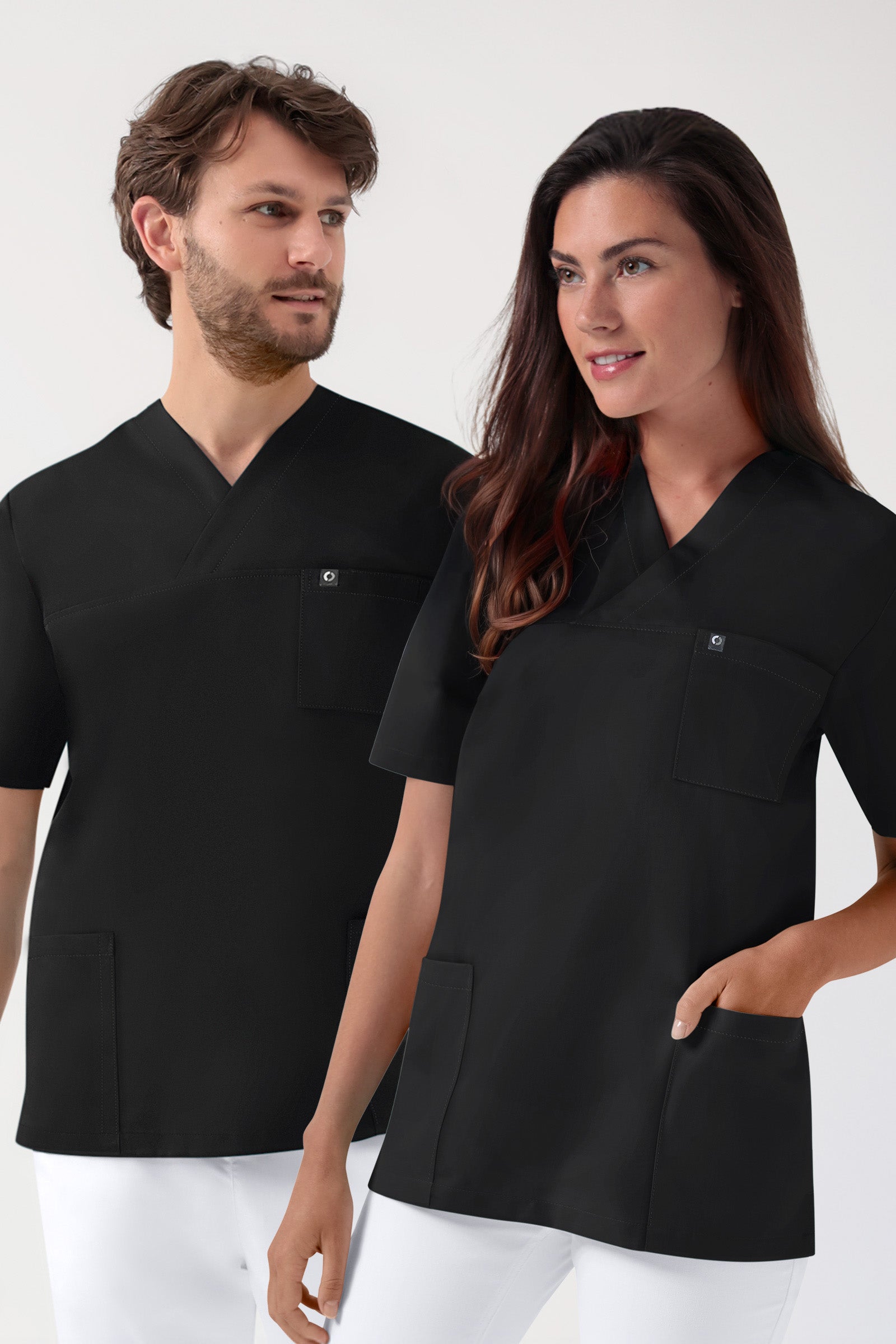 GREEN Stretch Schlupfkasack Unisex - V-Ausschnitt schwarz, Vorderansicht 