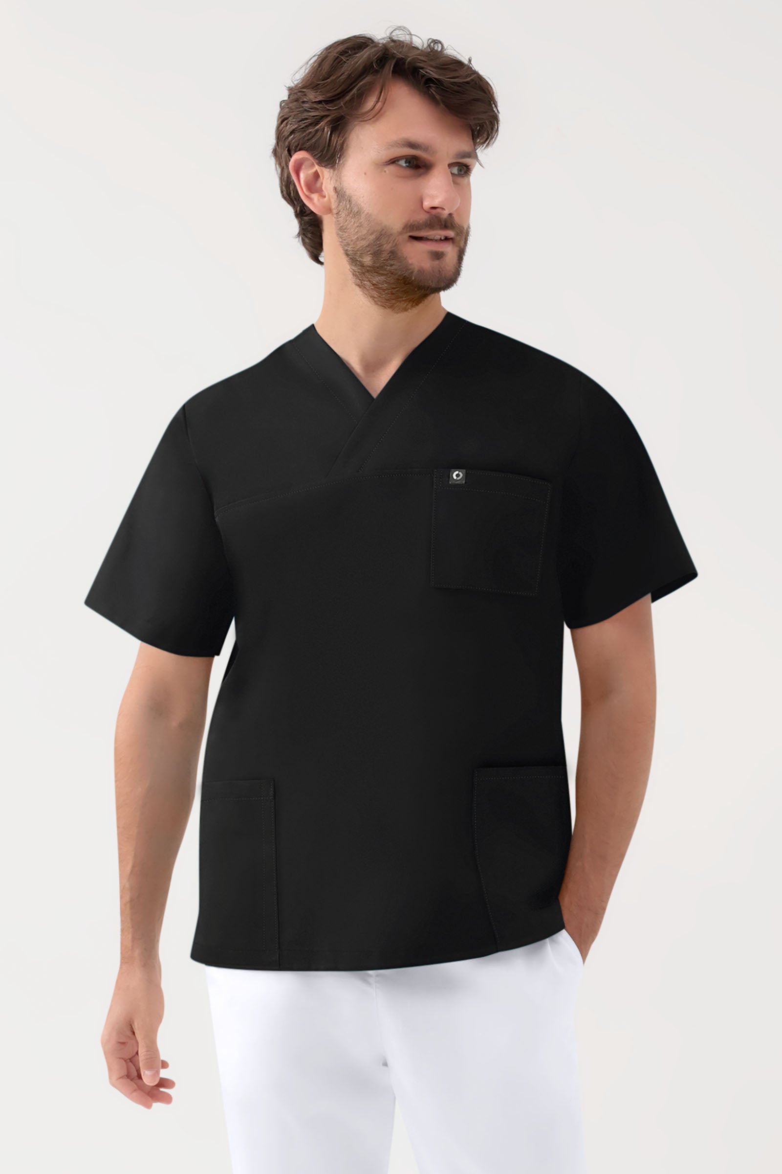 GREEN Stretch Schlupfkasack Unisex - V-Ausschnitt schwarz, Vorderansicht 