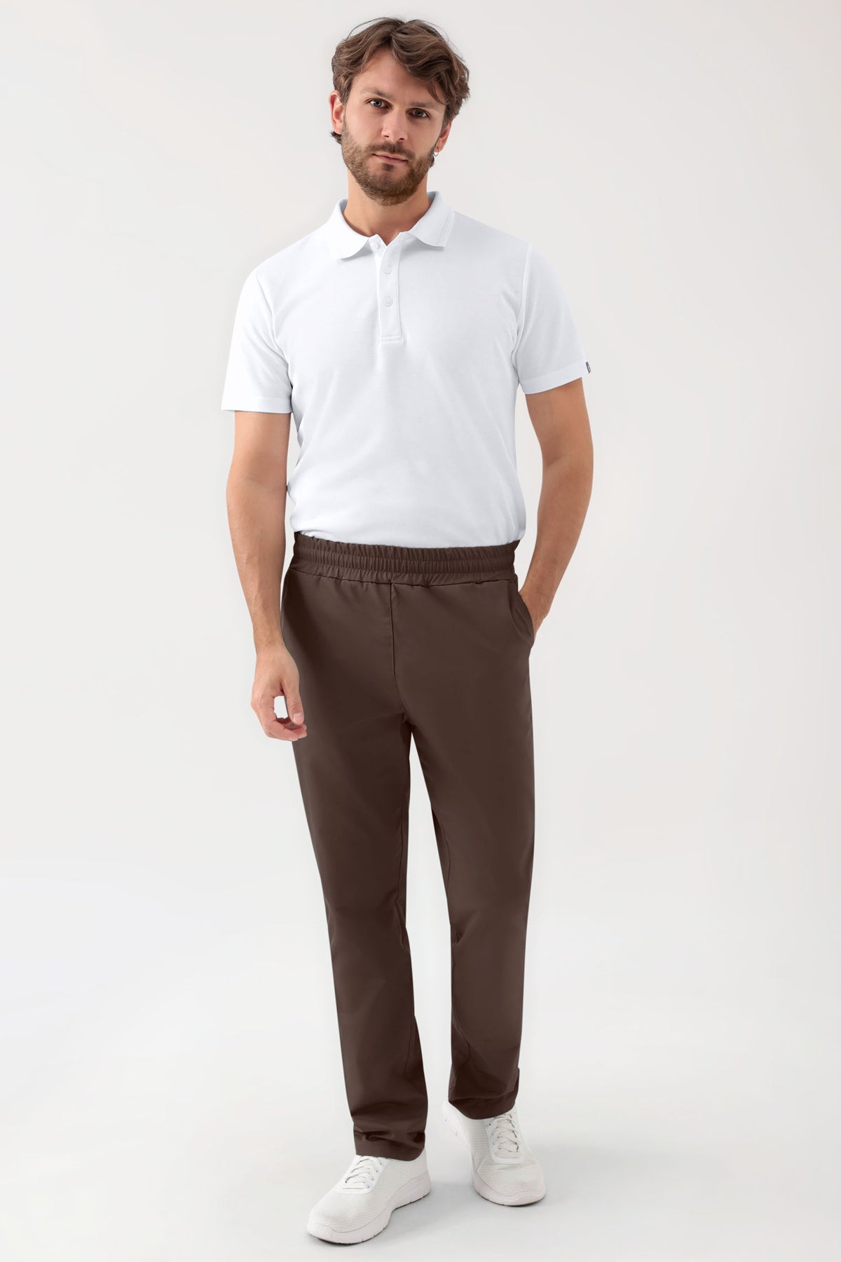 GREEN Stretch Hose Unisex - Rundumgummibund coffee, Vorderansicht 