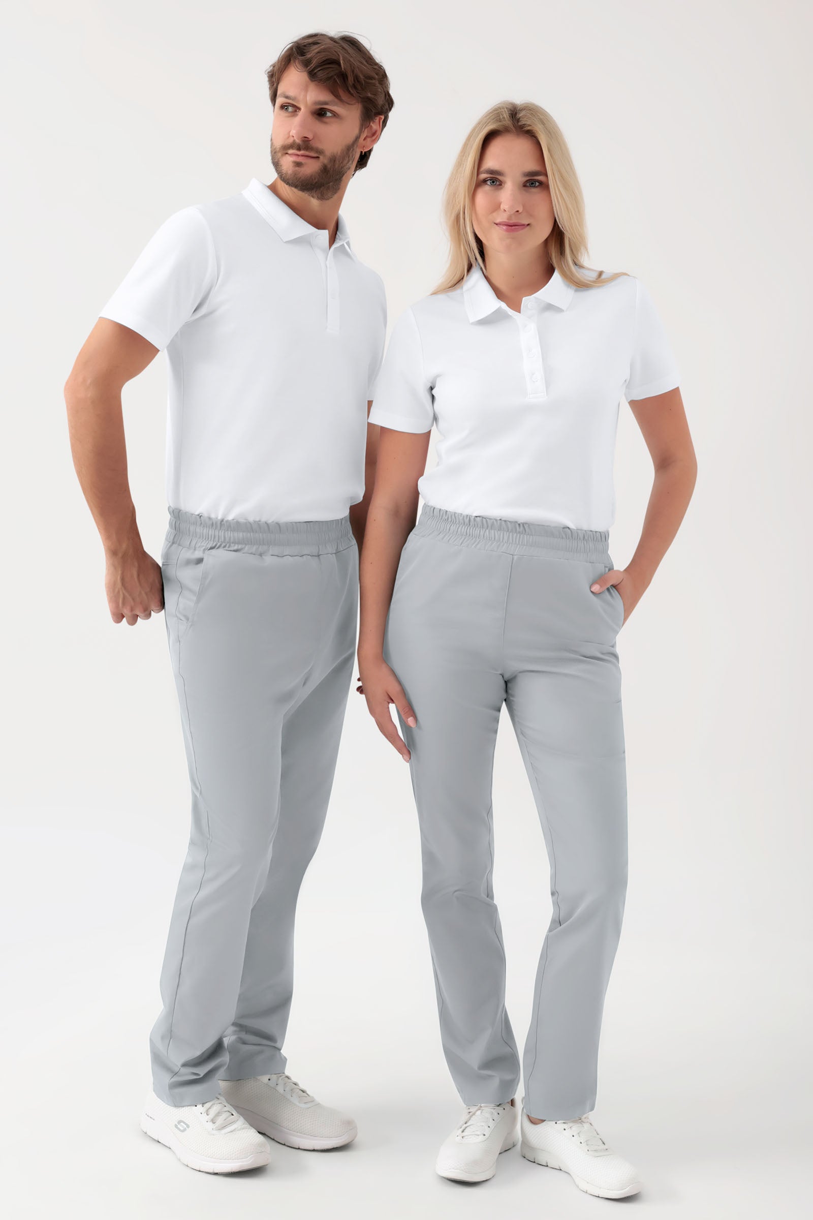 GREEN Stretch Hose Unisex - Rundumgummibund perlgrau, Vorderansicht 