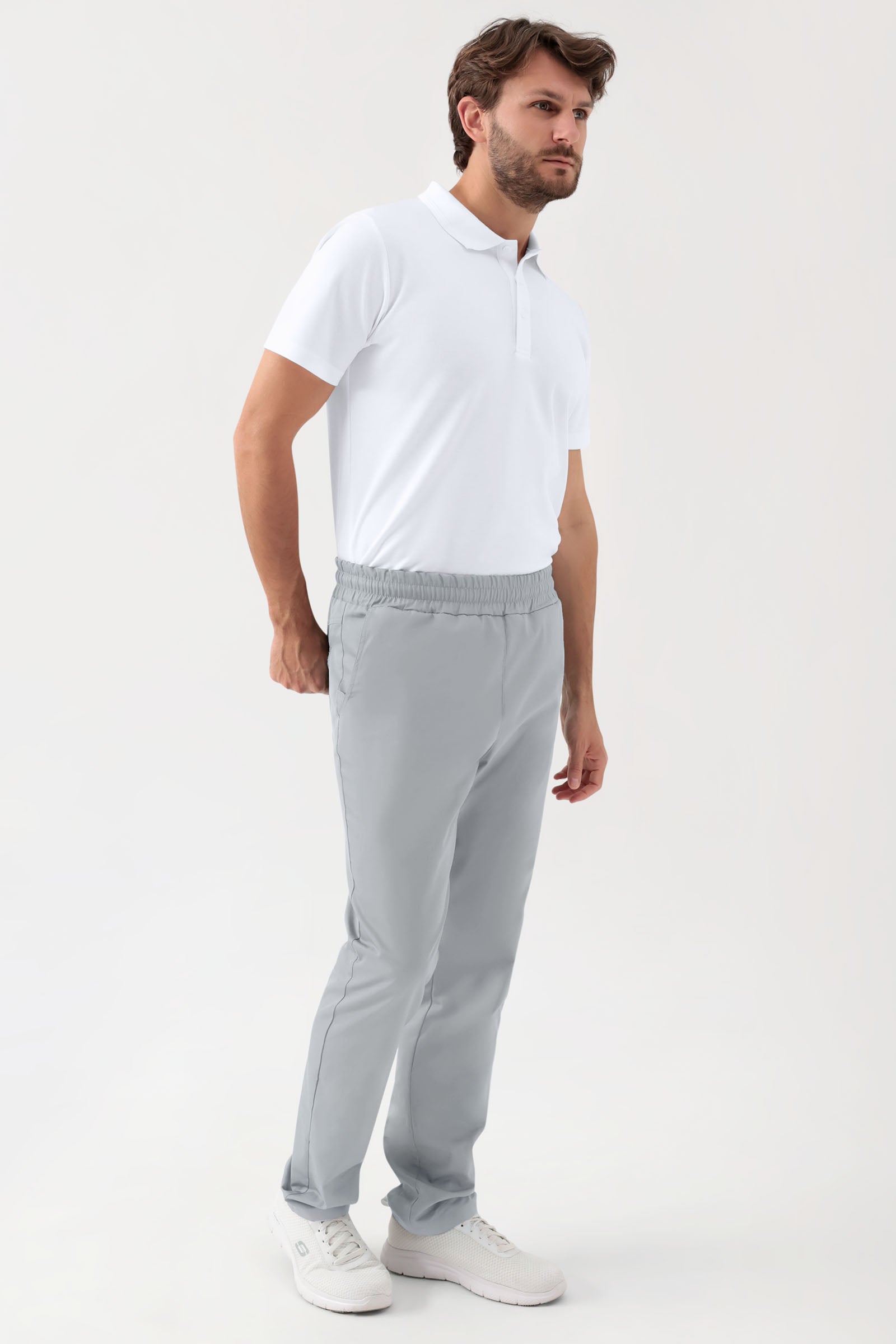 GREEN Stretch Hose Unisex - Rundumgummibund perlgrau