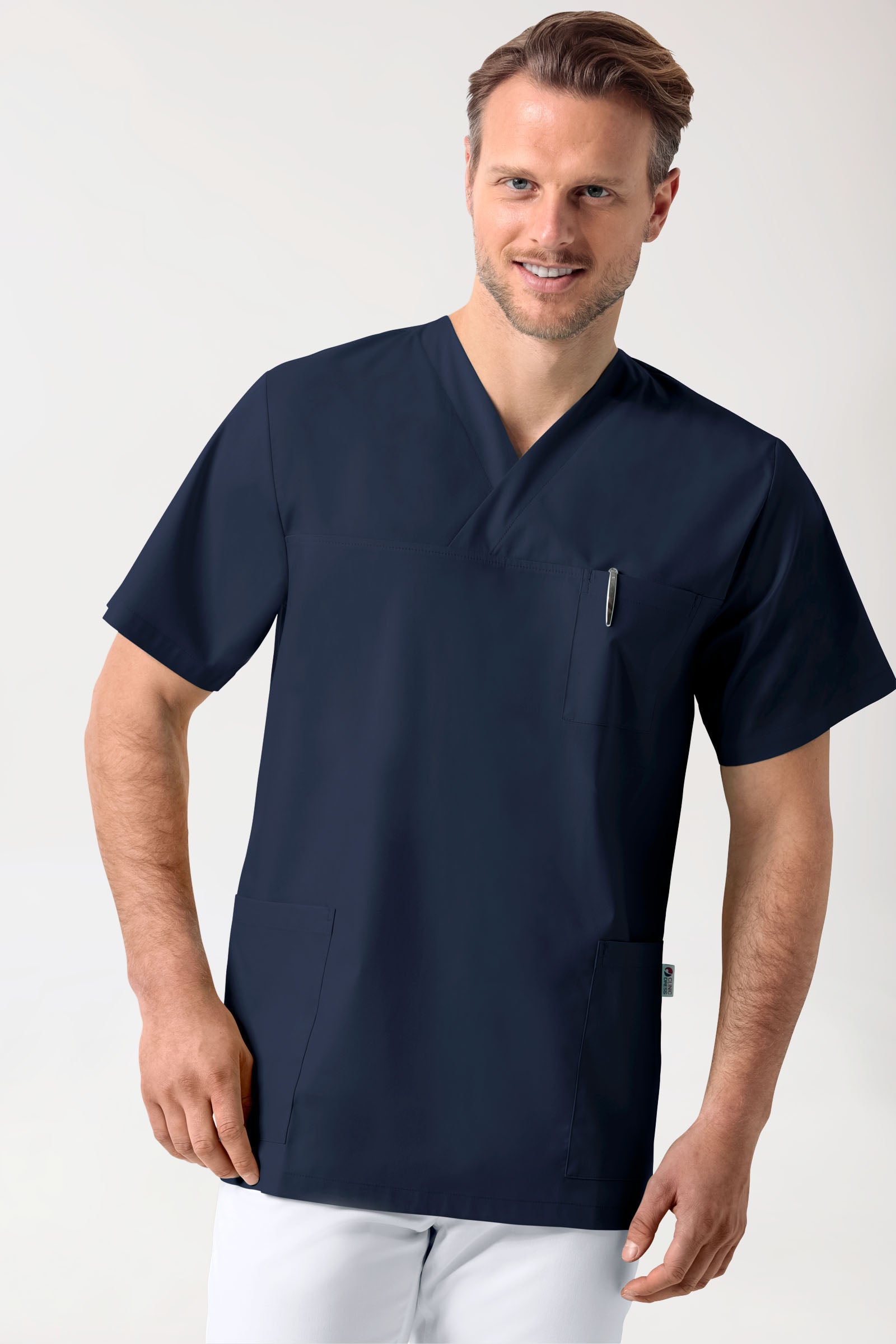 Stretch Schlupfkasack Unisex - V-Ausschnitt navy, Vorderansicht 