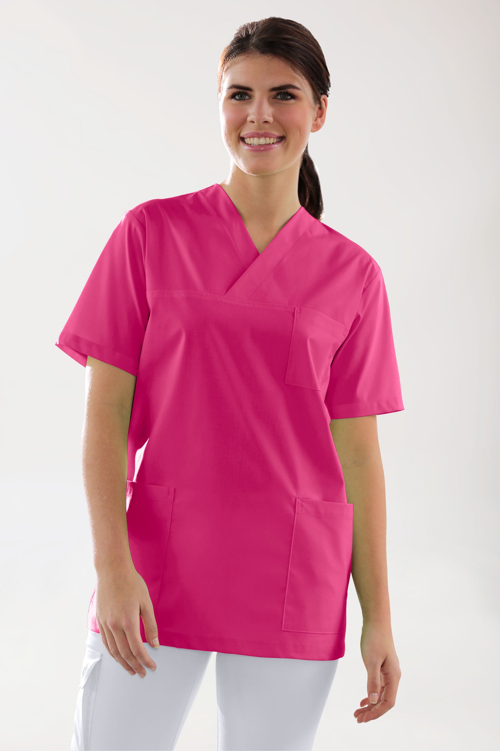 Stretch Schlupfkasack Unisex - V-Ausschnitt pink, Vorderansicht 