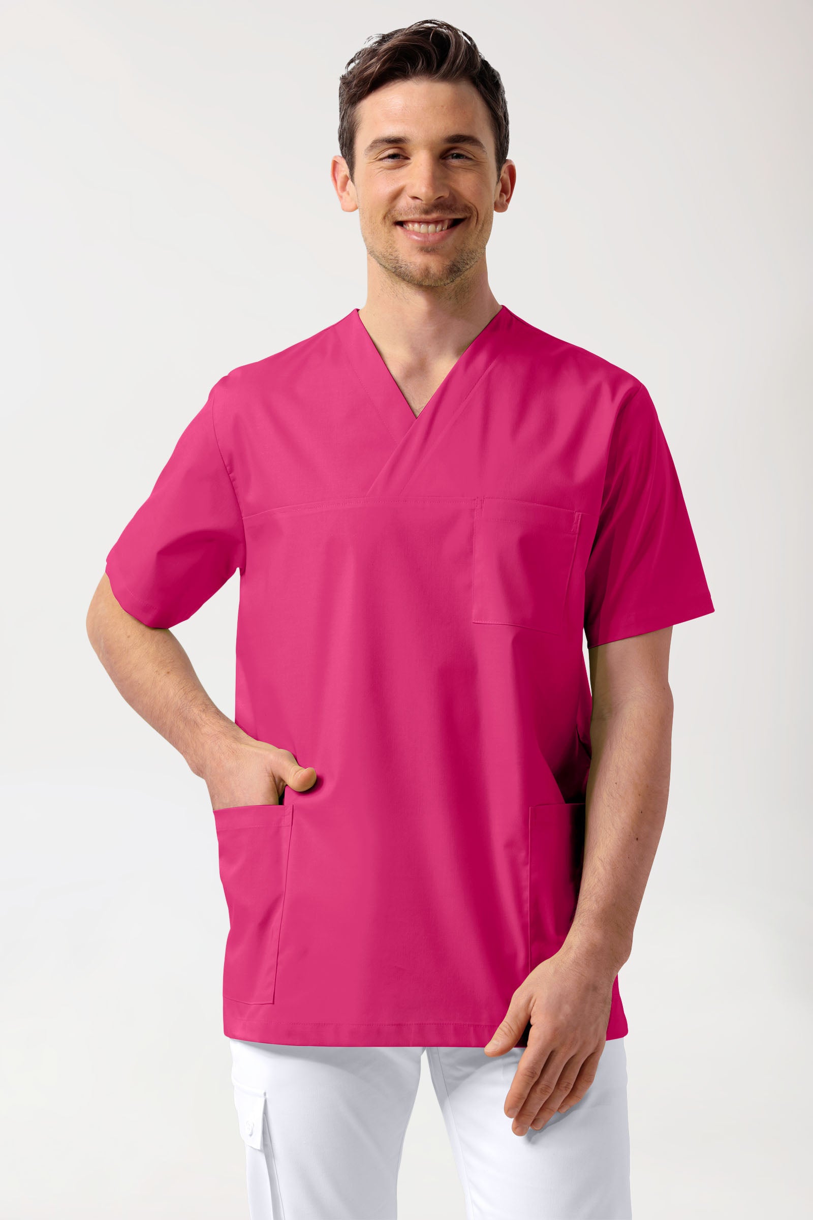 Stretch Schlupfkasack Unisex - V-Ausschnitt pink, Vorderansicht 
