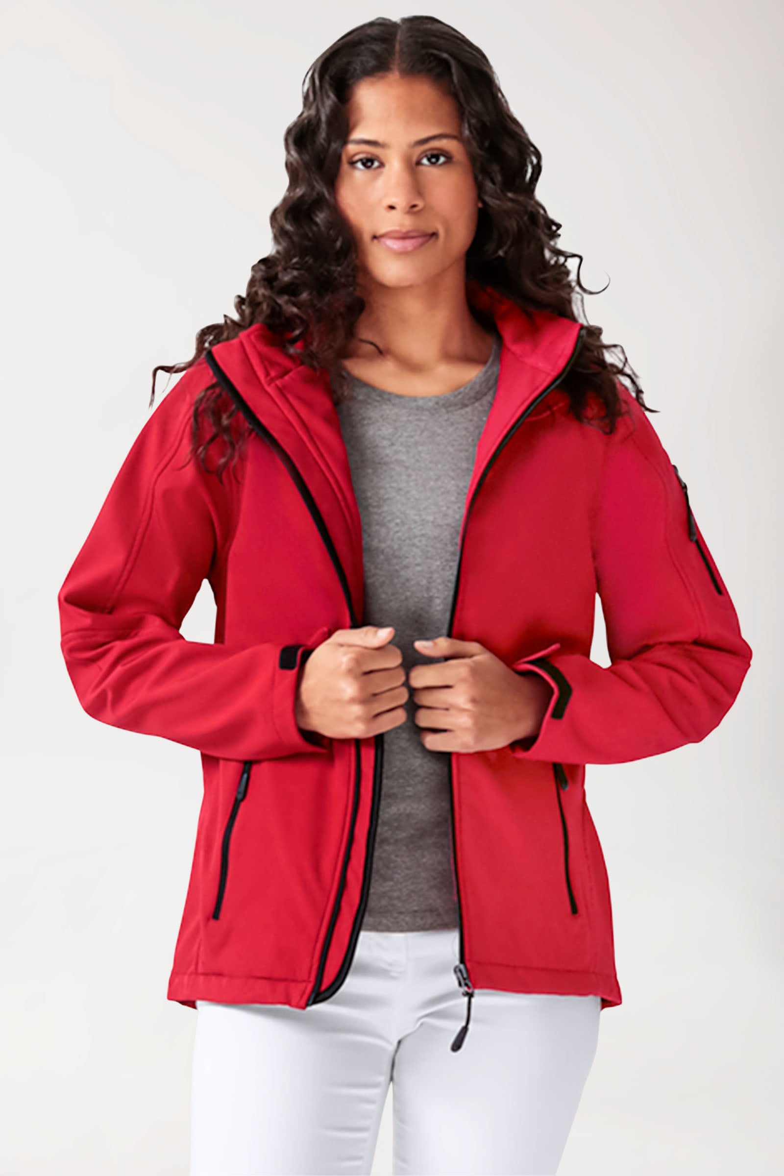Softshell Jacken Unisex - mit Kapuze rot, Vorderansicht 
