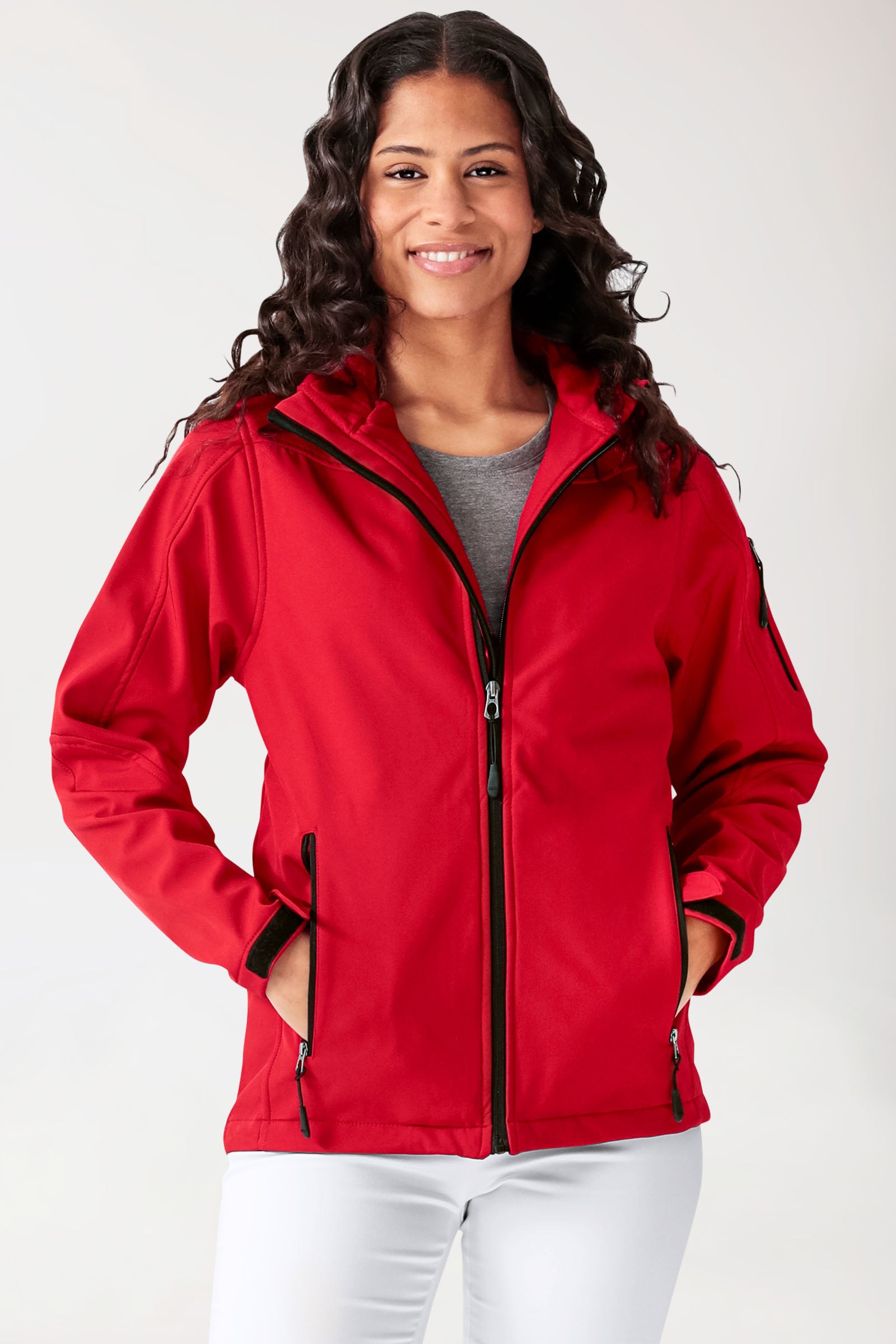 Softshell Jacken Unisex - mit Kapuze rot, Vorderansicht 