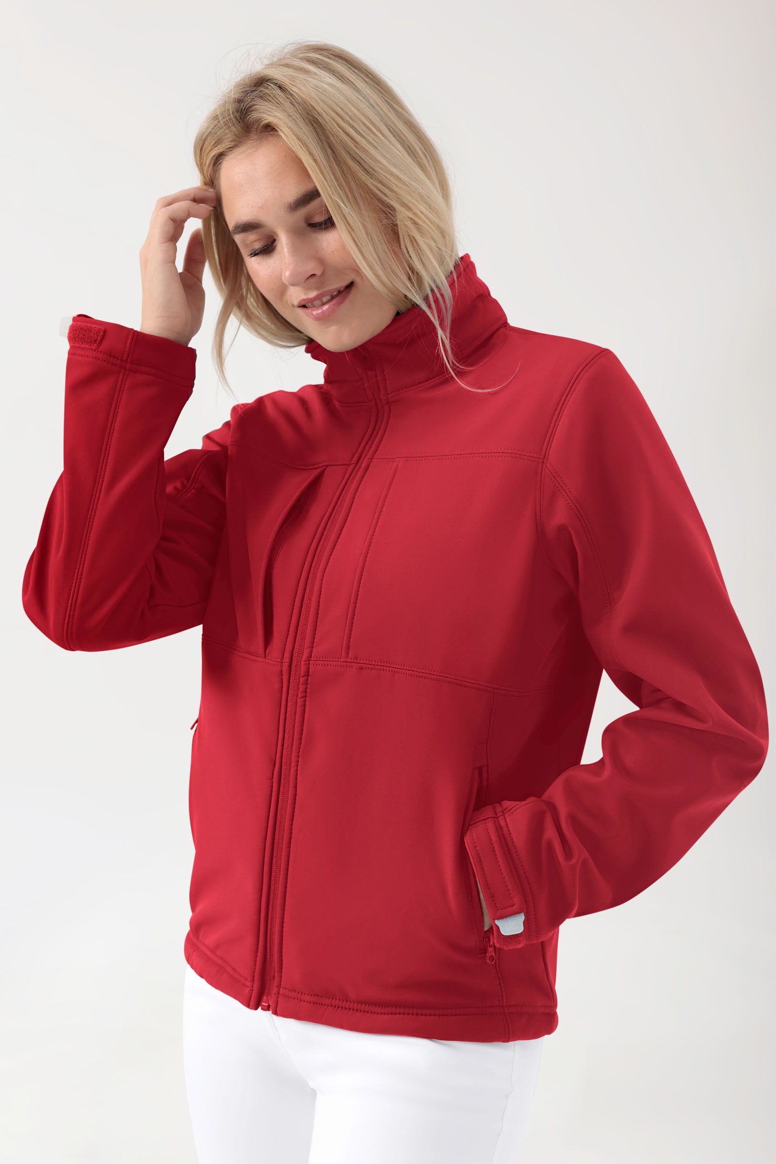 Softshell Jacke Unisex - abnehmbare Kapuze rot