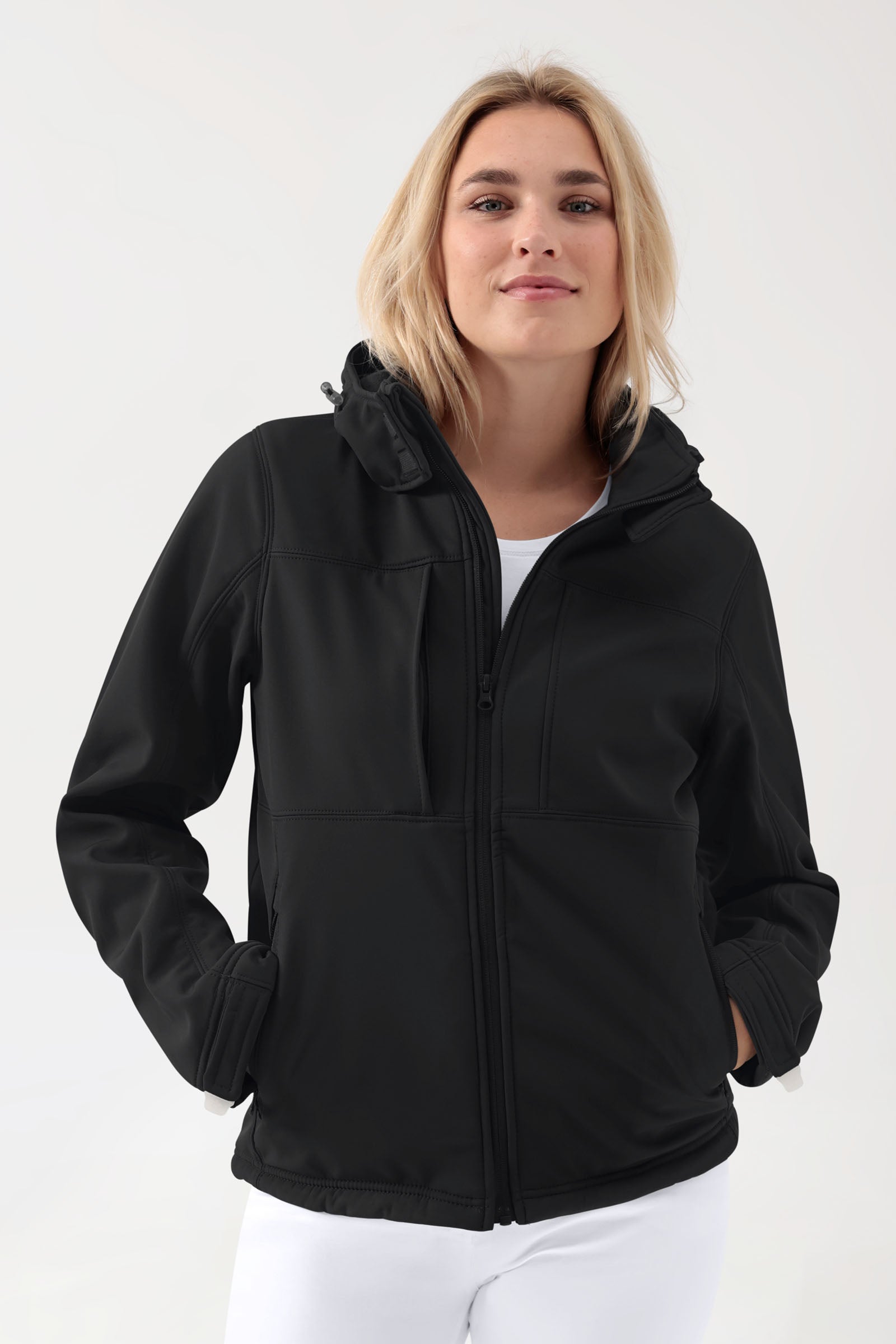 Softshell Jacken Unisex - abnehmbare Kapuze schwarz