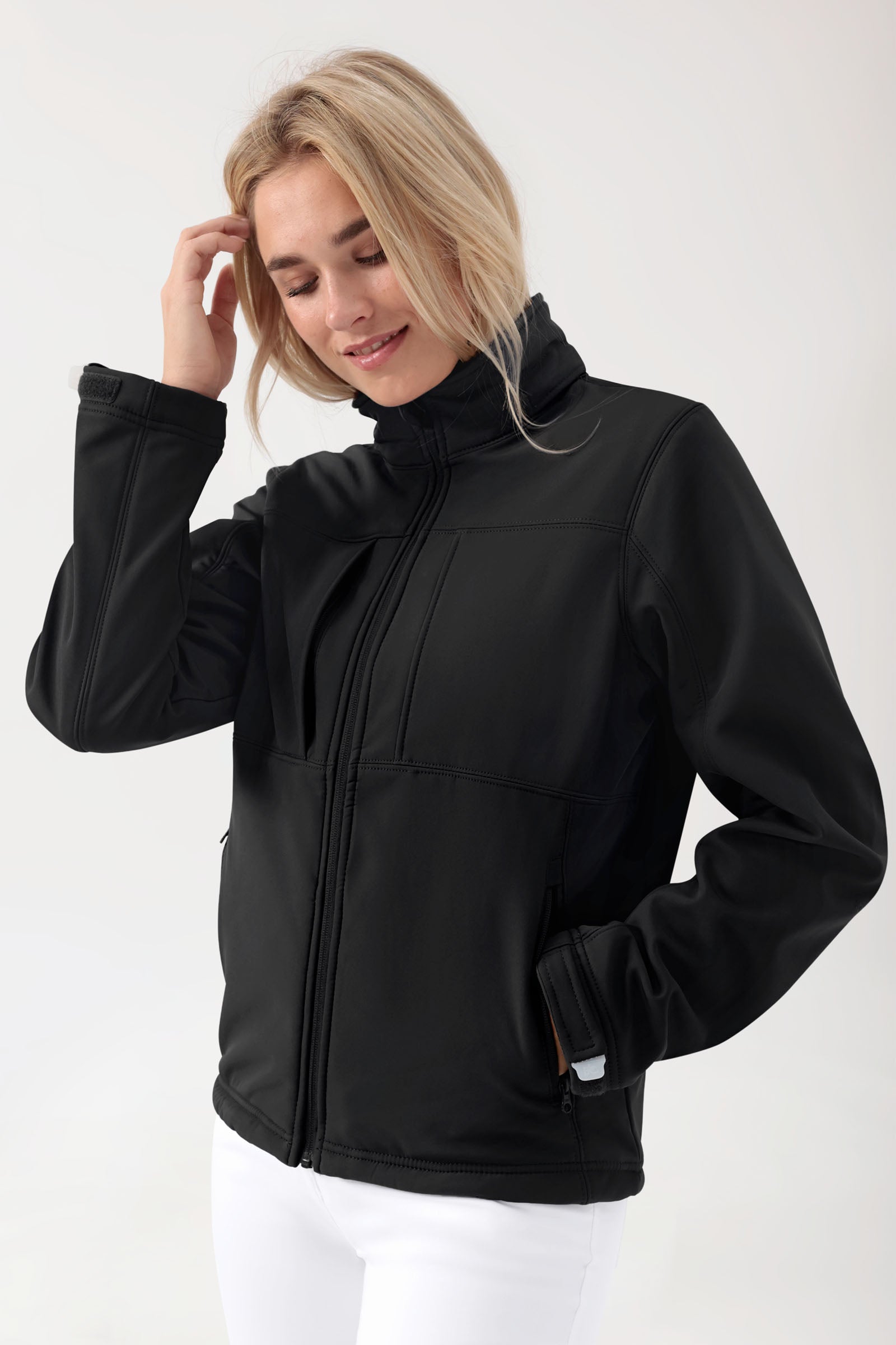 Softshell Jacken Unisex - abnehmbare Kapuze schwarz