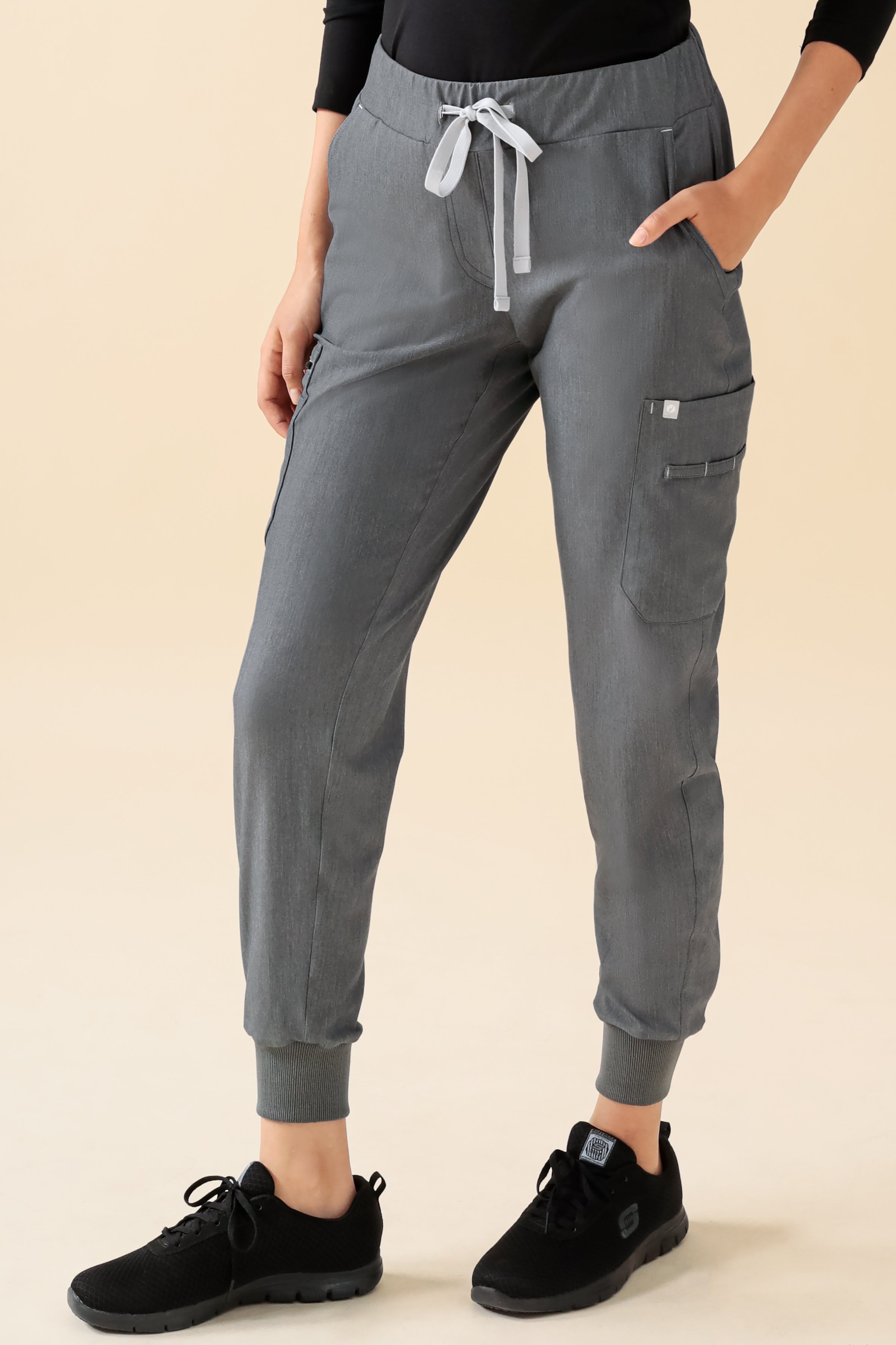 KAERE Hose Damen - Saumbündchen mit Beintaschen grau melange, Vorderansicht 
