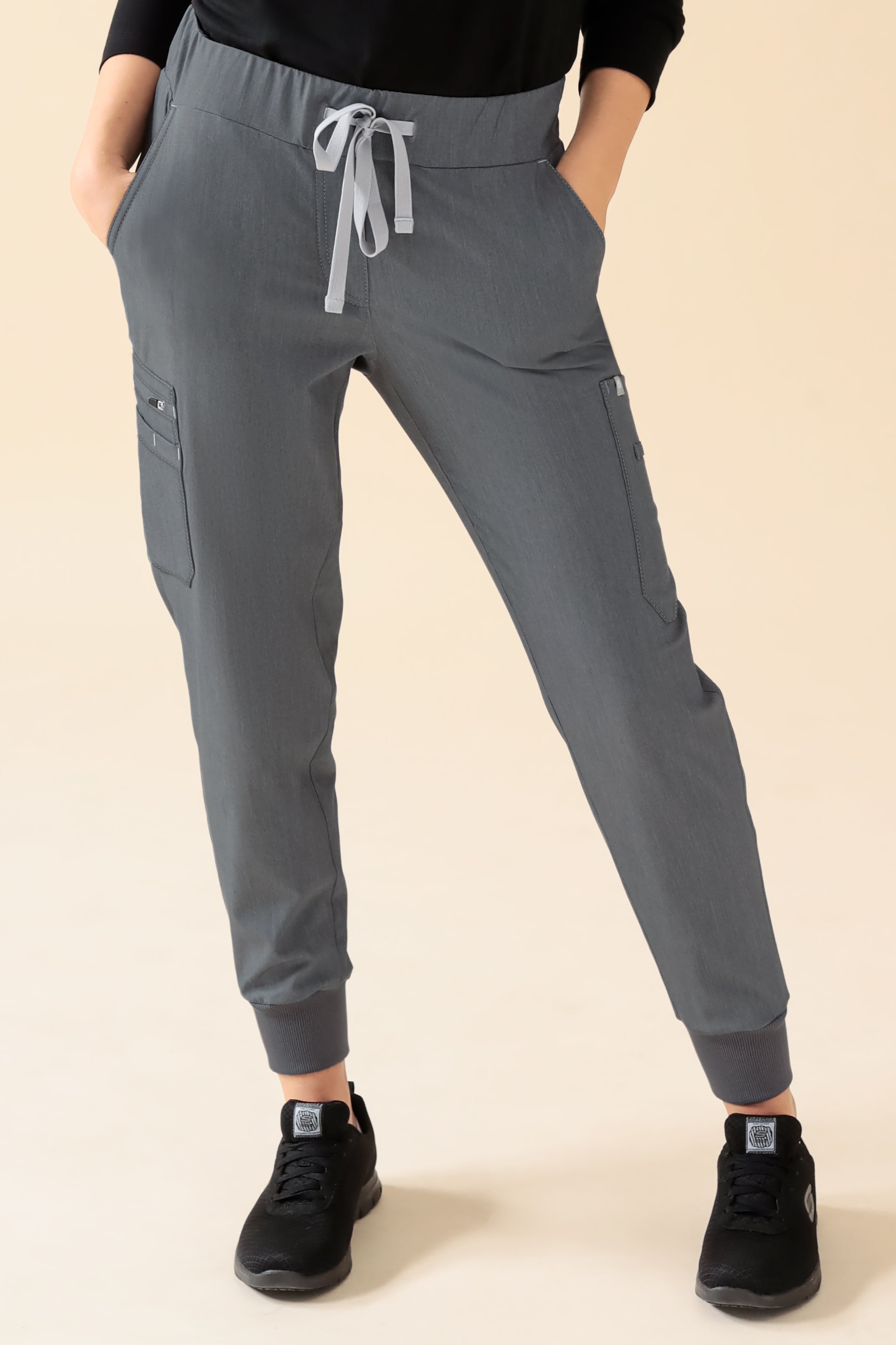 KAERE Hose Damen - Saumbündchen Kurzgr. mit Beintaschen grau melange, Vorderansicht 