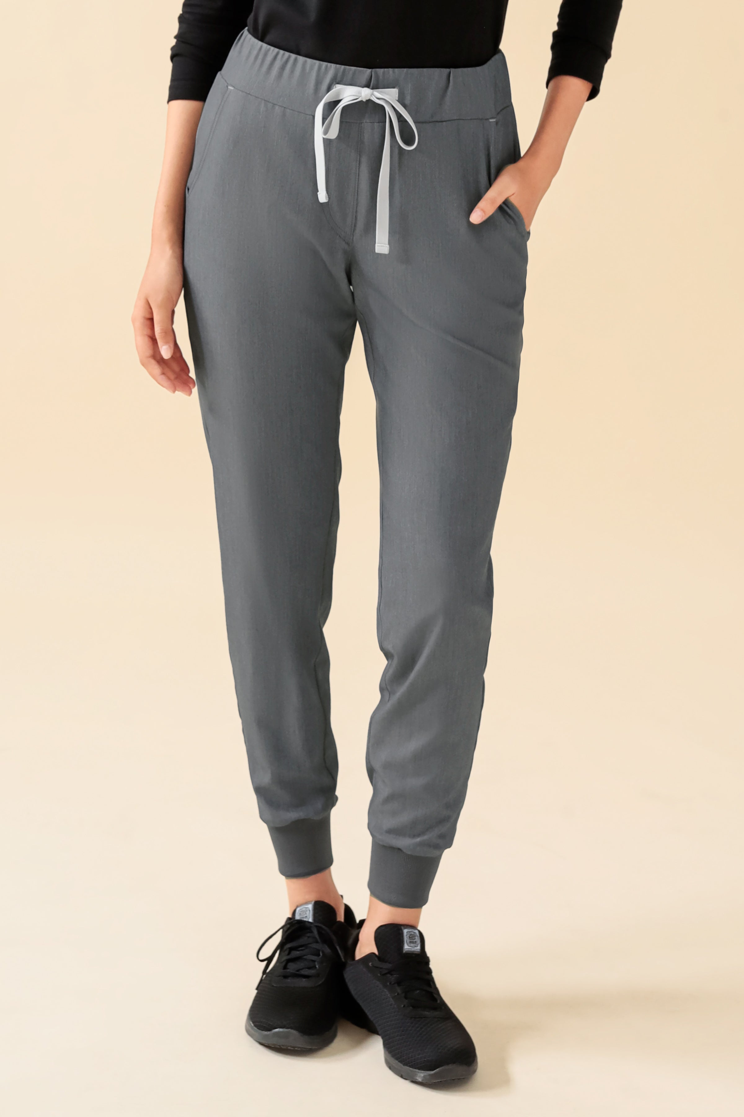 KAERE Hose Damen - Saumbündchen ohne Beintaschen grau melange, Vorderansicht 