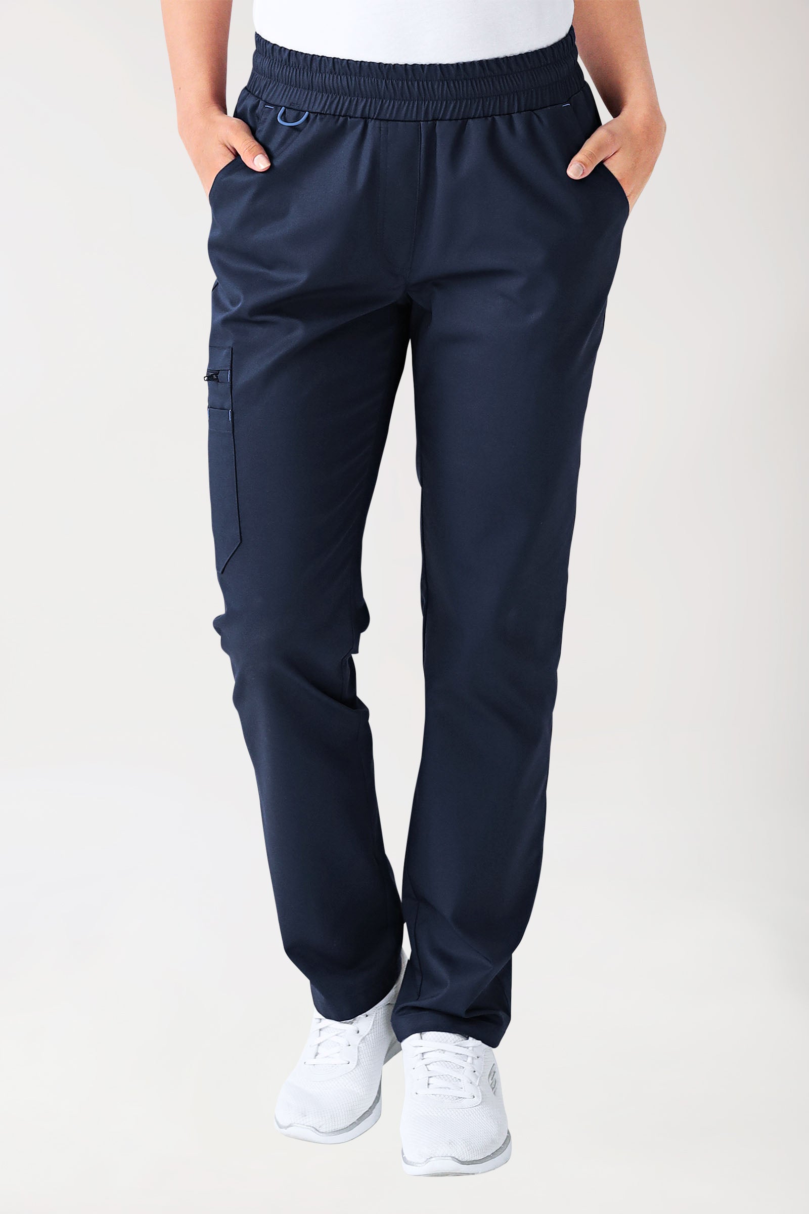 CLINIC STRETCH Hose Damen - gerader Saum Kurzgr. navy/himmelblau, Vorderansicht 