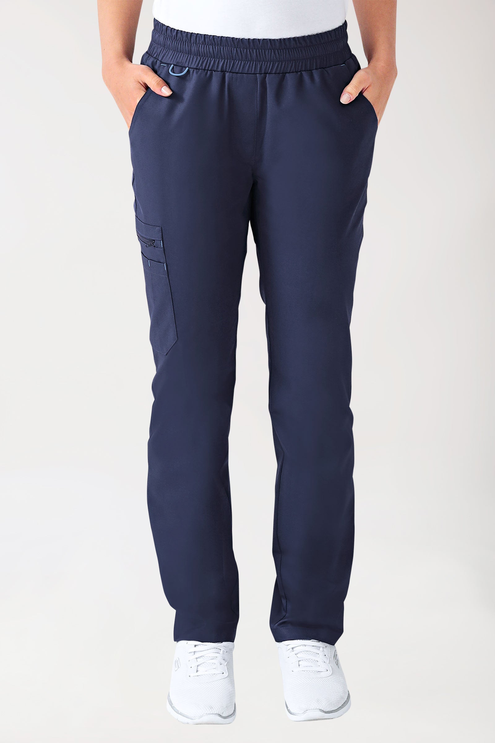 CLINIC STRETCH Hose Damen - gerader Saum Kurzgr. navy/himmelblau, Vorderansicht 