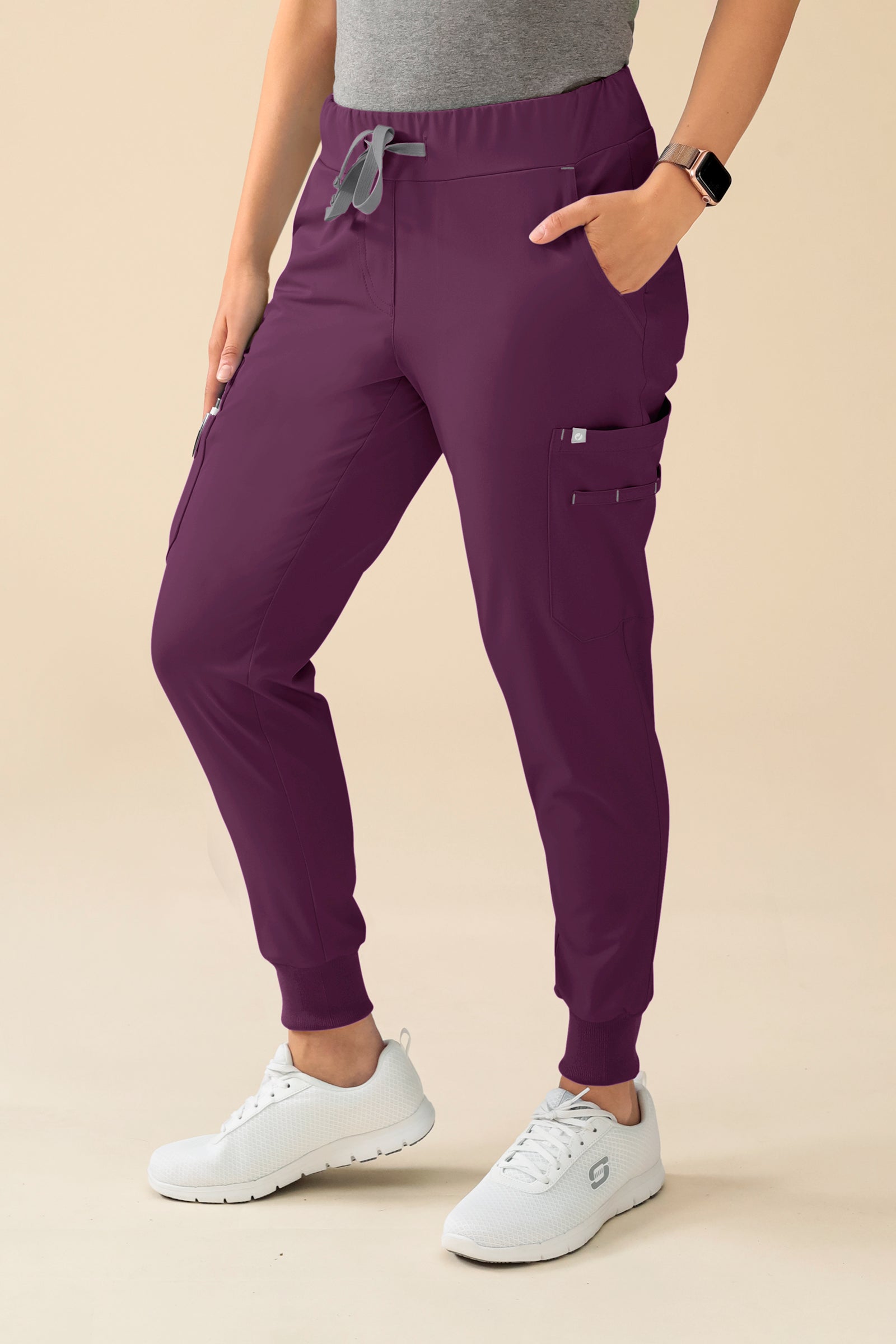 KAERE Hose Damen - Saumbündchen Kurzgr. mit Beintaschen pflaume, Vorderansicht 