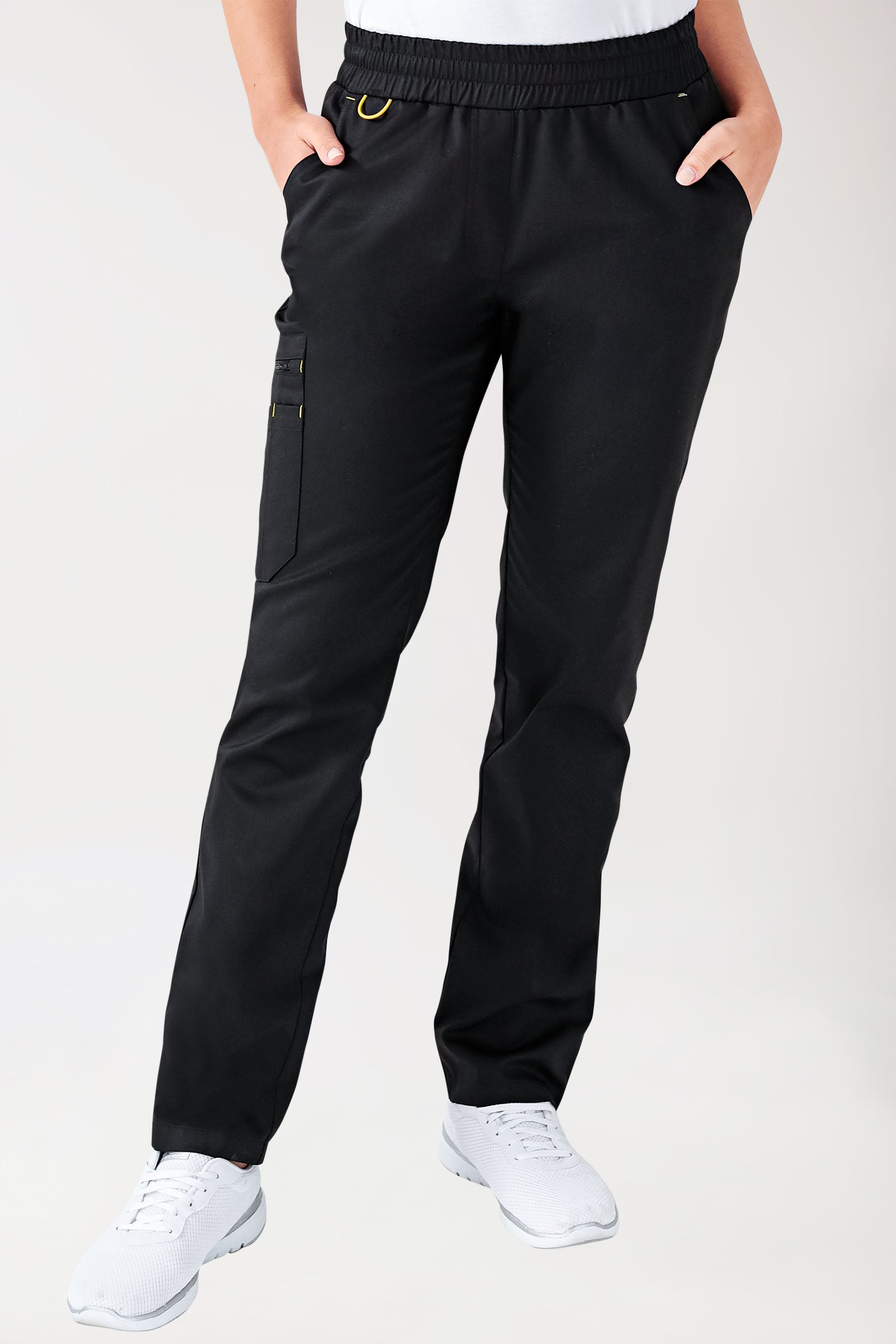 CLINIC STRETCH Hose Damen - gerader Saum Kurzgr. schwarz/gelb, Vorderansicht 