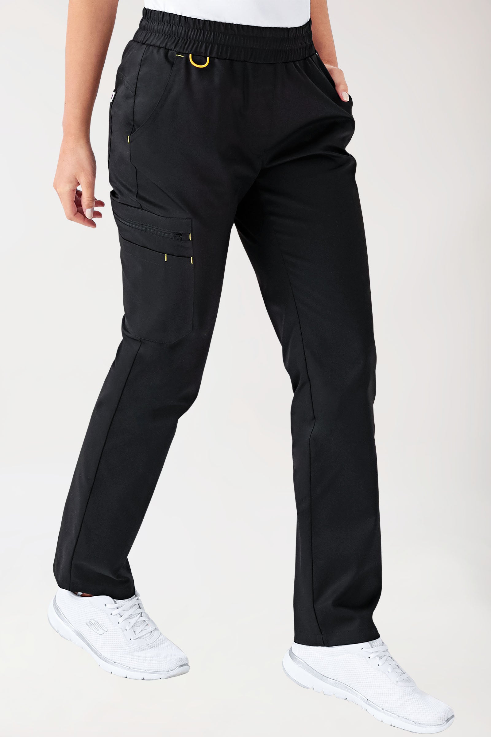 CLINIC STRETCH Hose Damen - gerader Saum schwarz/gelb