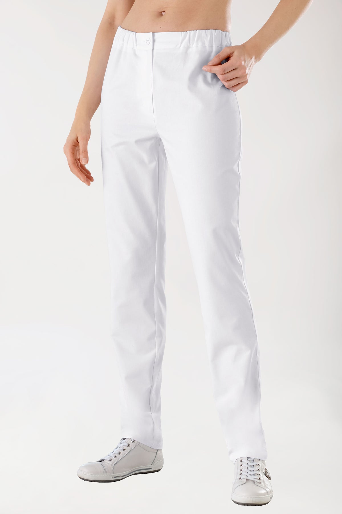 Damen-Hose Weiß Teilgummibund, Vorderansicht 