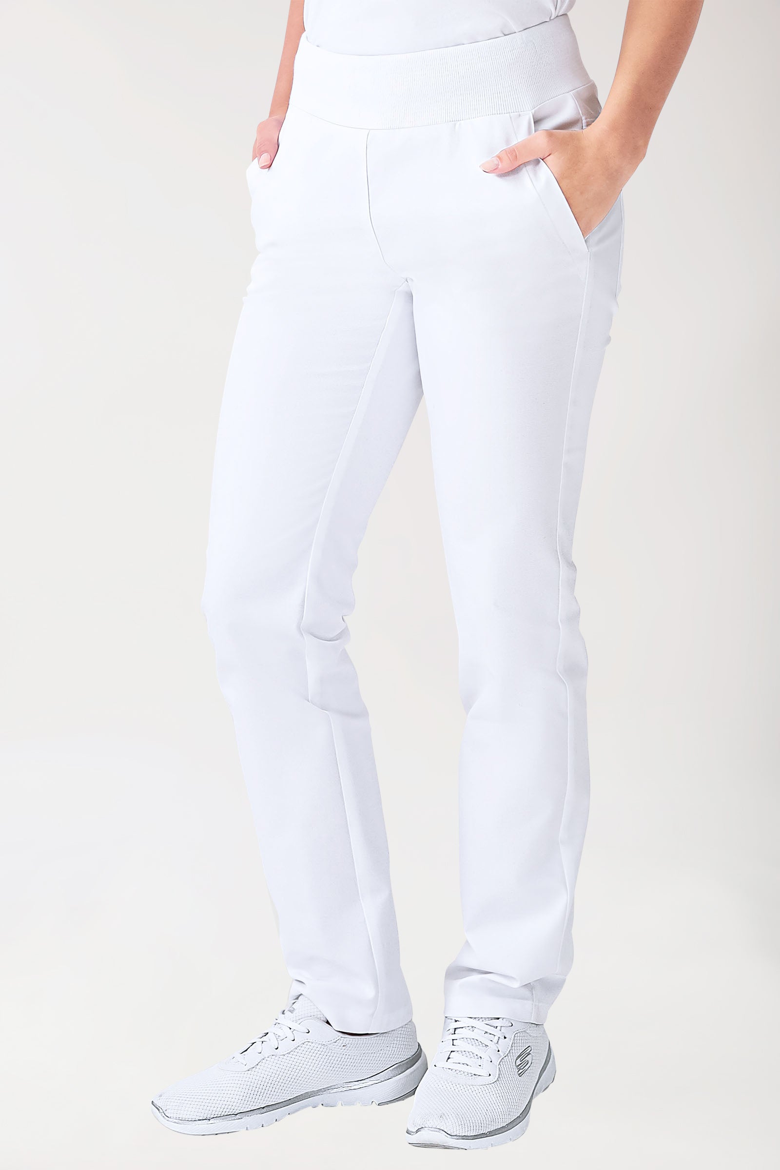 Stretch Hose Damen - Seitentaschen - Strickbund weiß