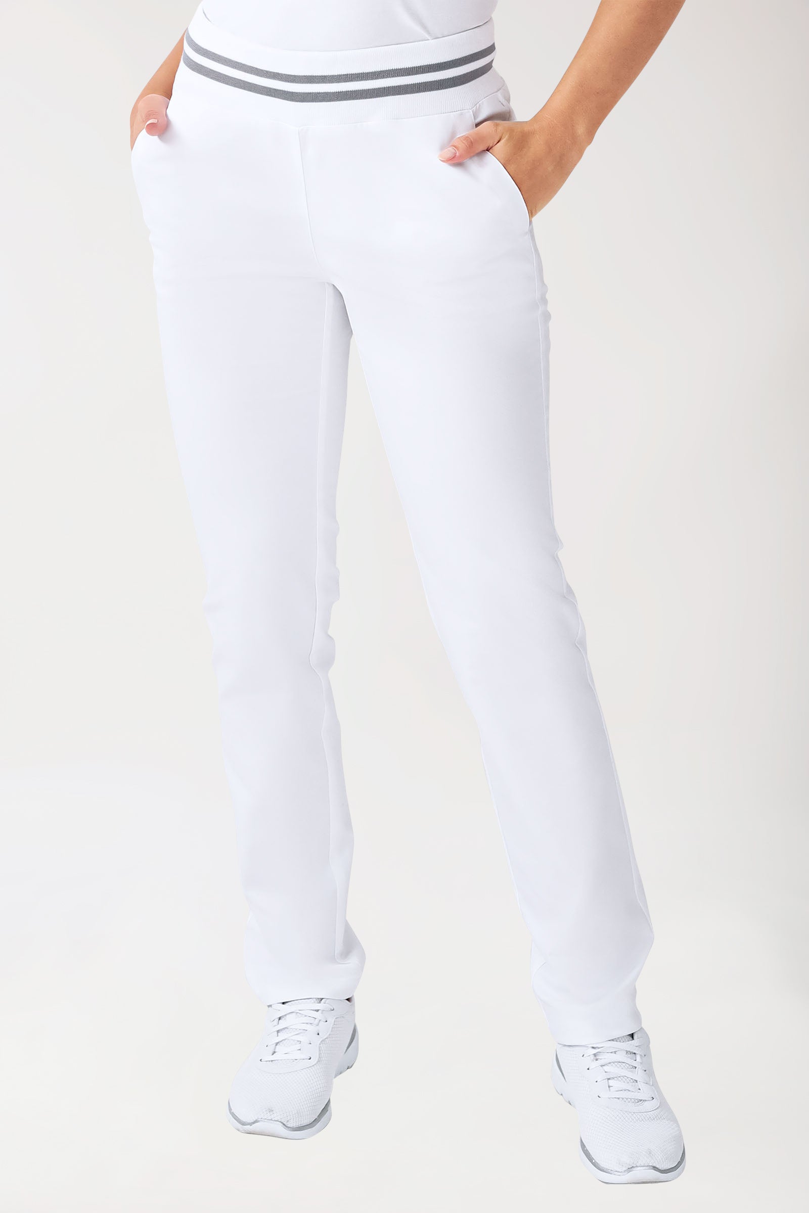 Stretch Hose Damen - Strickbund weiß/grau, Vorderansicht 
