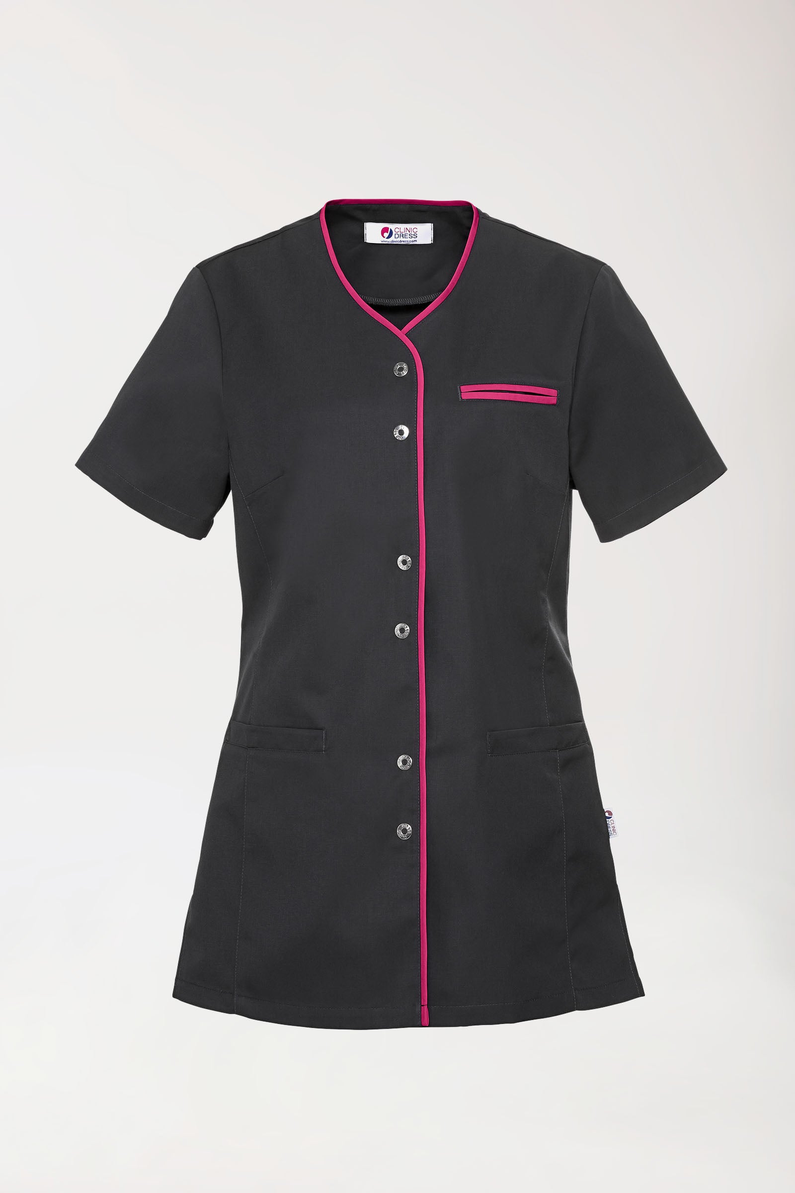 Beauty Kasack Damen - durchgeknöpft anthrazit/pink