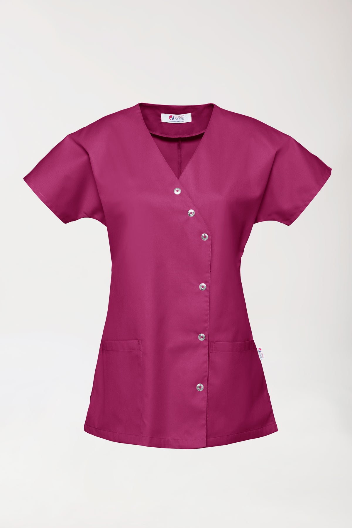 Beauty Kasack Damen - asymmetrische Druckknopfleiste berry