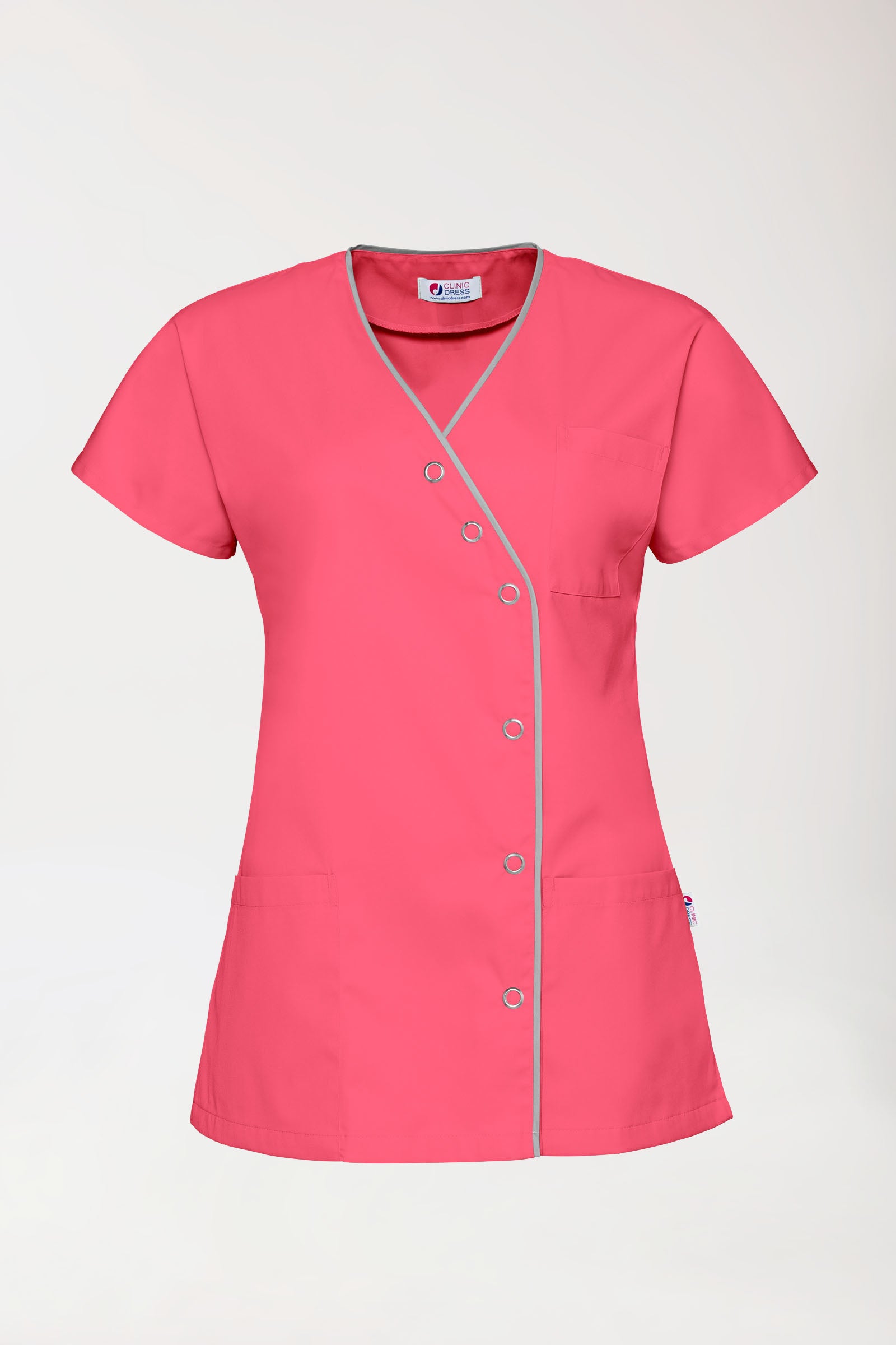 Beauty Kasack Damen - asymmetrische Druckknopfleiste lipstick/grau