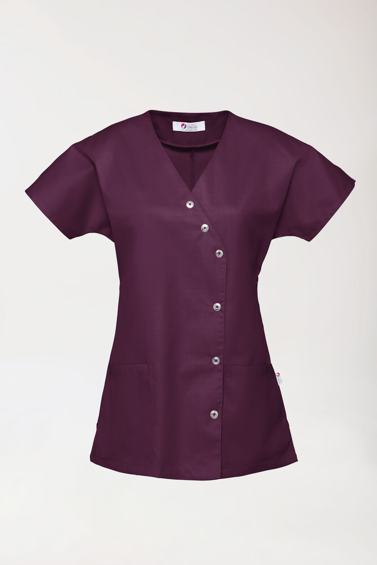 Beauty Kasack Damen - asymmetrische Druckknopfleiste pflaume