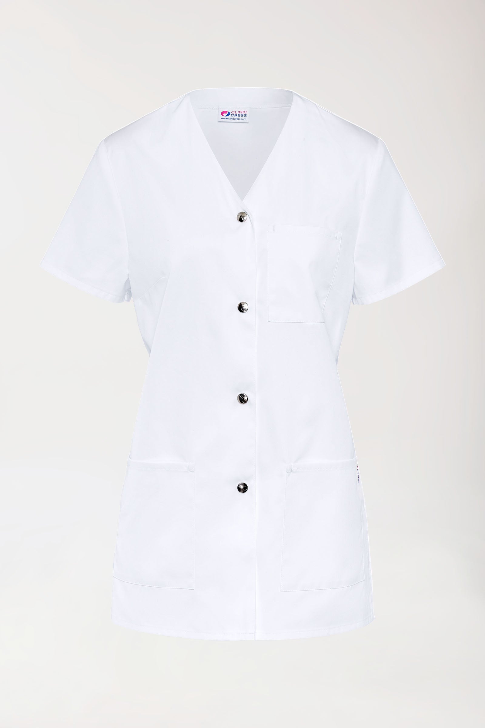 Beauty Kasack Damen - V-Ausschnitt - Druckknopfleiste weiß